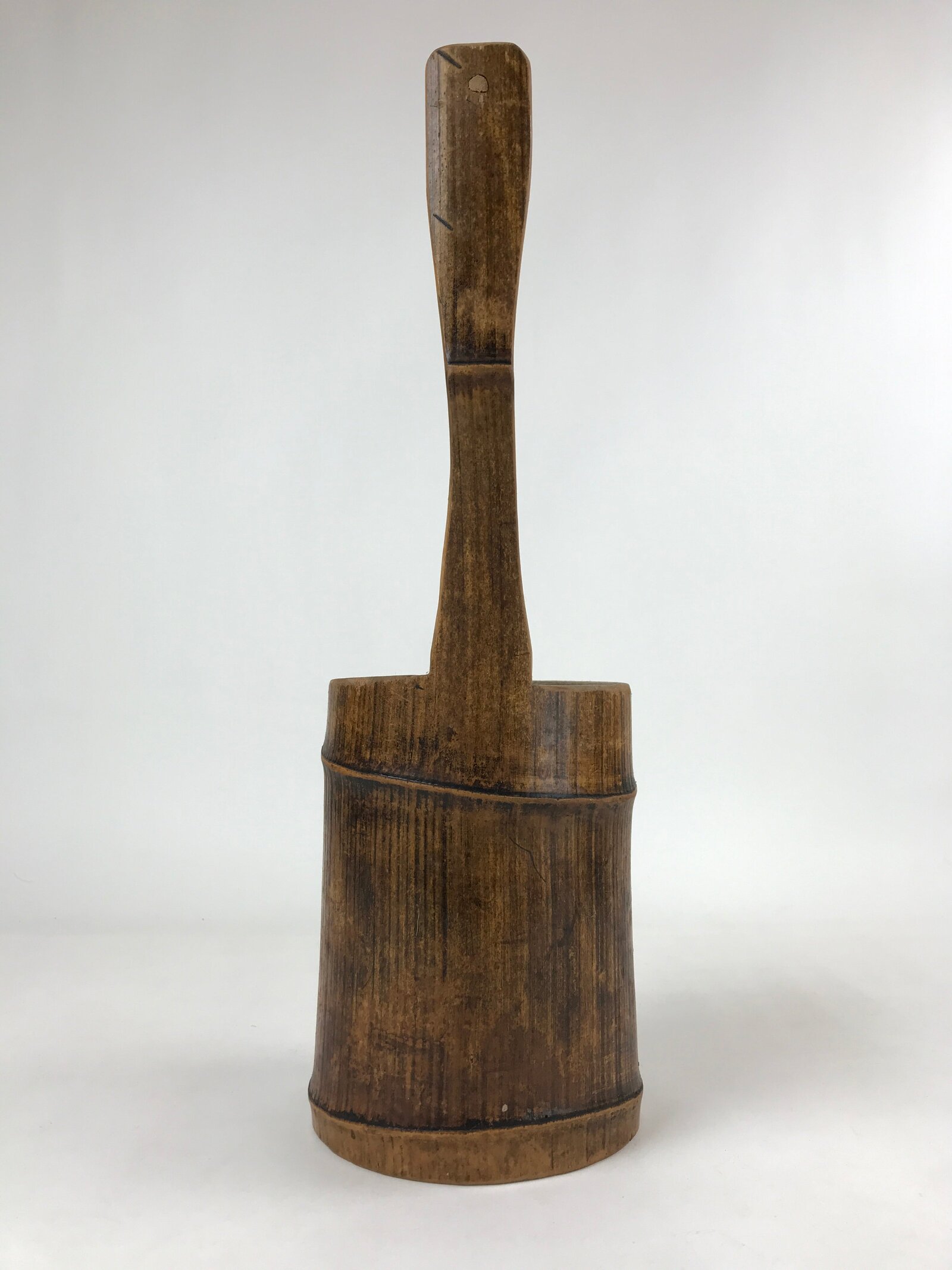 Japanese Bamboo Flower Vase Kabin Vtg Ikebana Arrangement Handle Brown FK89