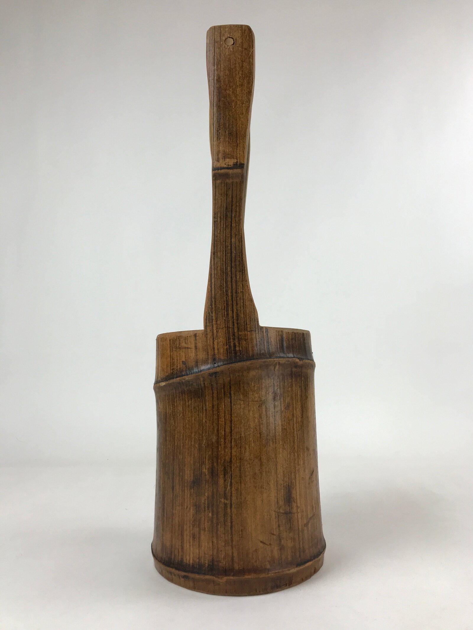 Japanese Bamboo Flower Vase Kabin Vtg Ikebana Arrangement Handle Brown FK89