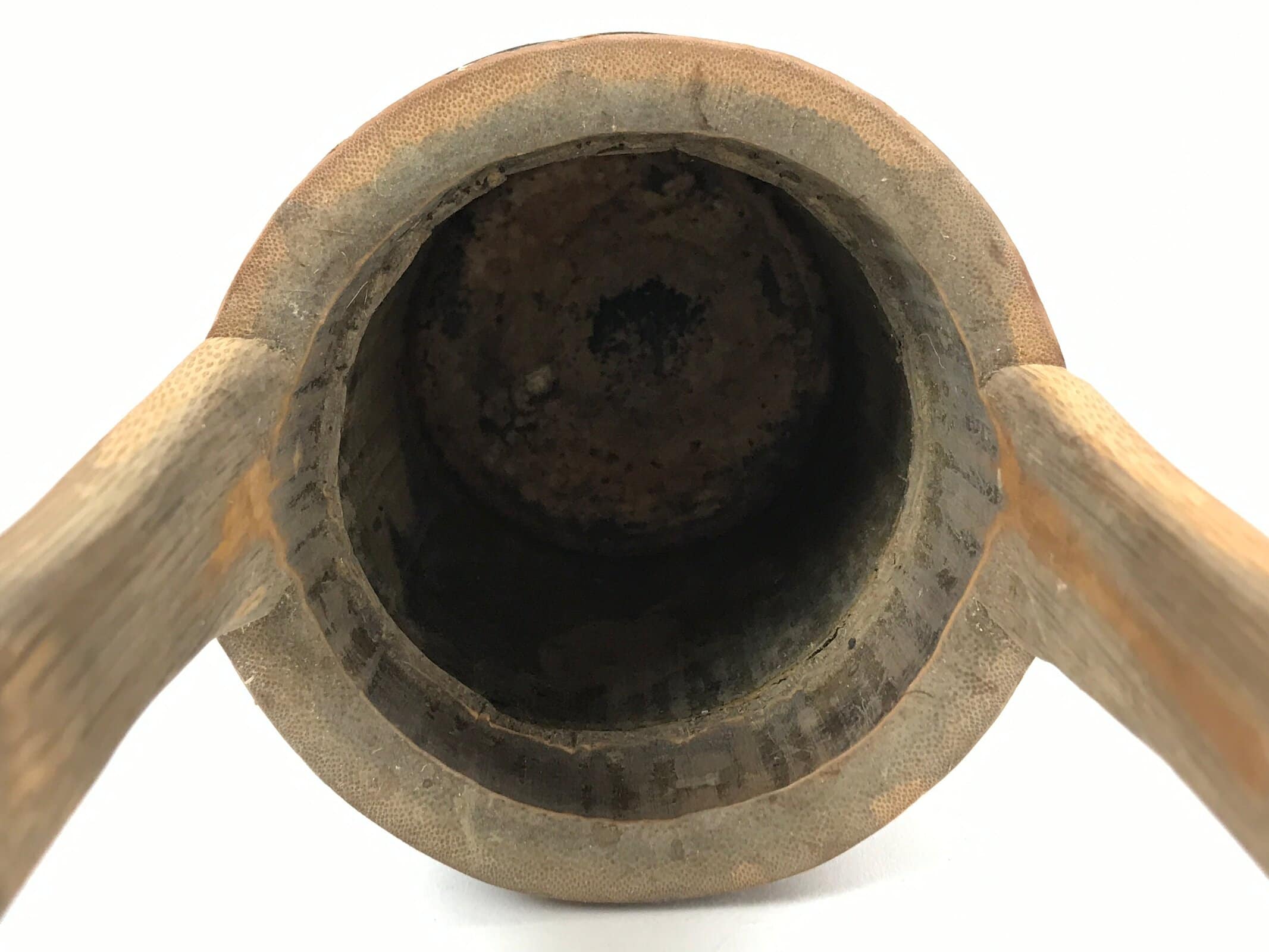 Japanese Bamboo Flower Vase Kabin Vtg Ikebana Arrangement Handle Brown FK89