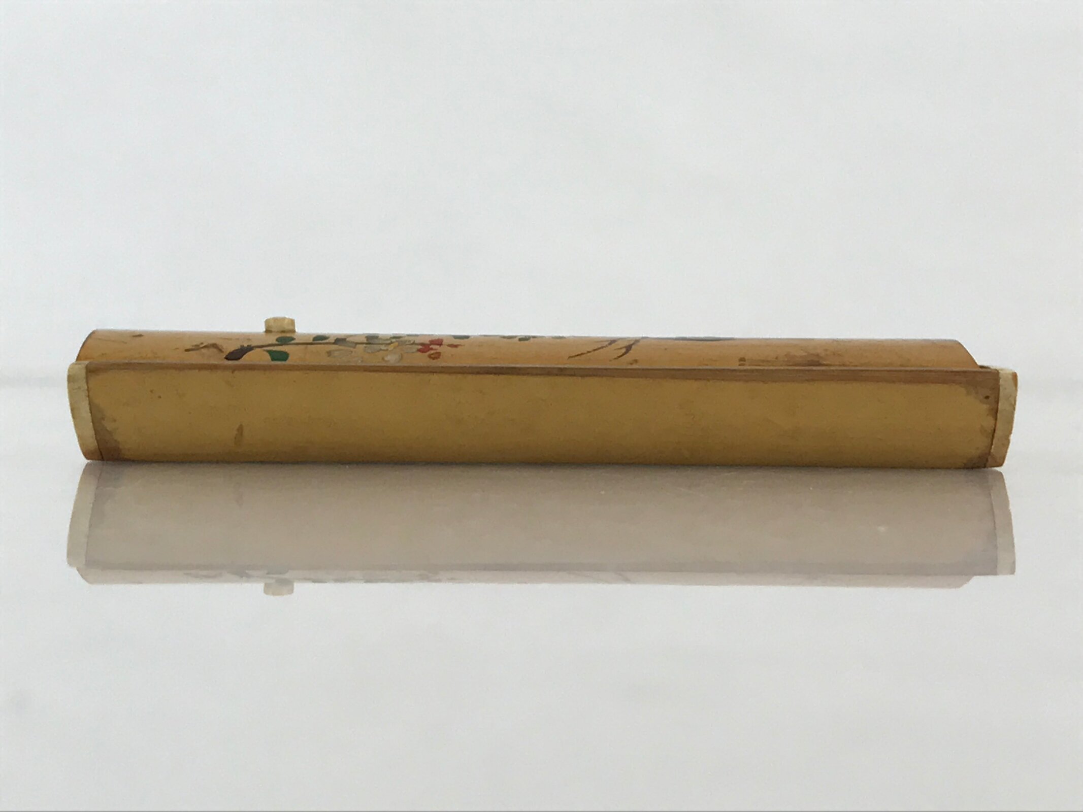 Japanese Bamboo Product Sliding Lid Toothpick Case Vtg Flower Deer Kanji Nara UR