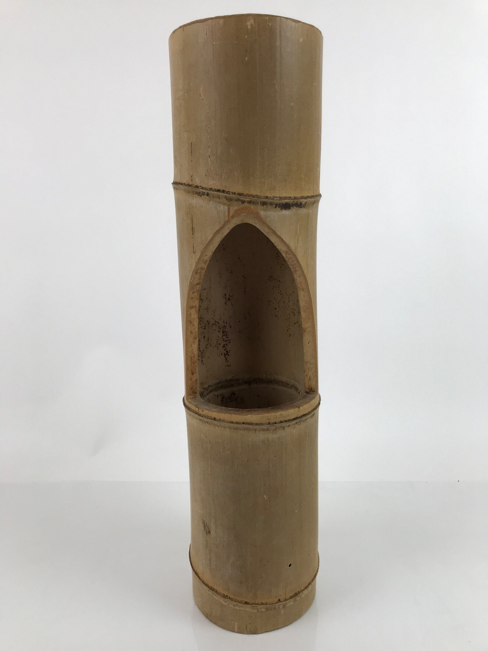 Japanese Bamboo Tube Flower Vase Kabin Vtg Ikebana Arrangement Brown FK101
