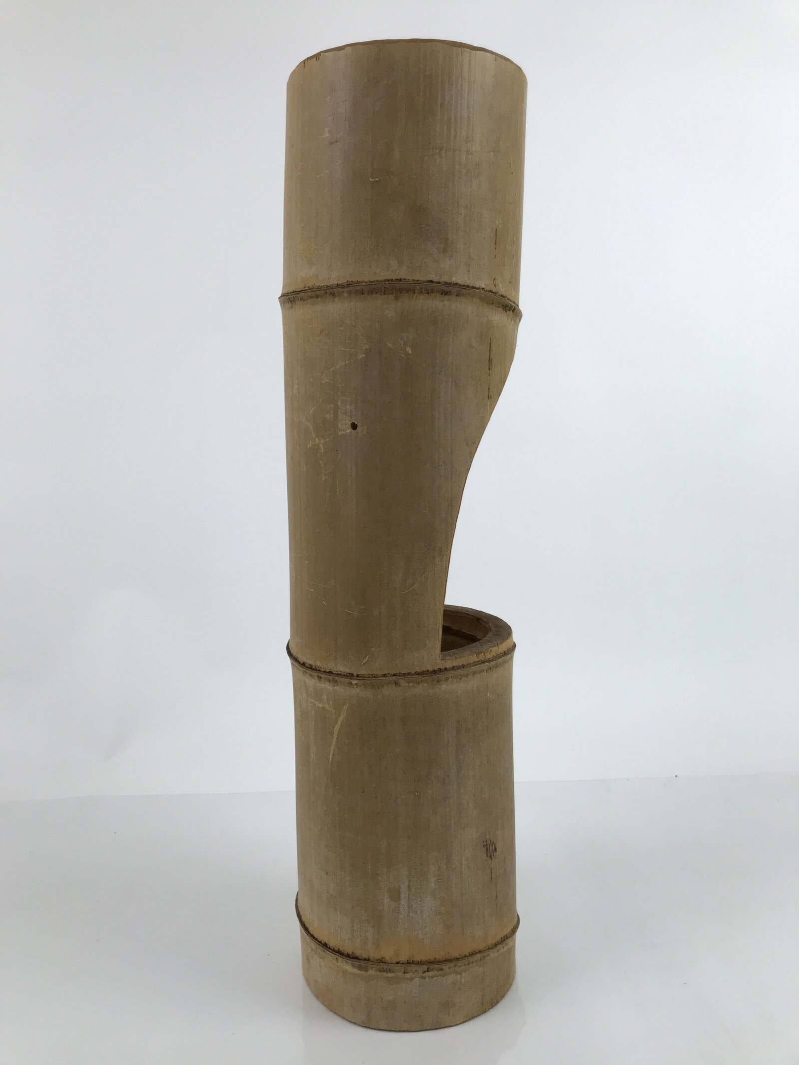 Japanese Bamboo Tube Flower Vase Kabin Vtg Ikebana Arrangement Brown FK101