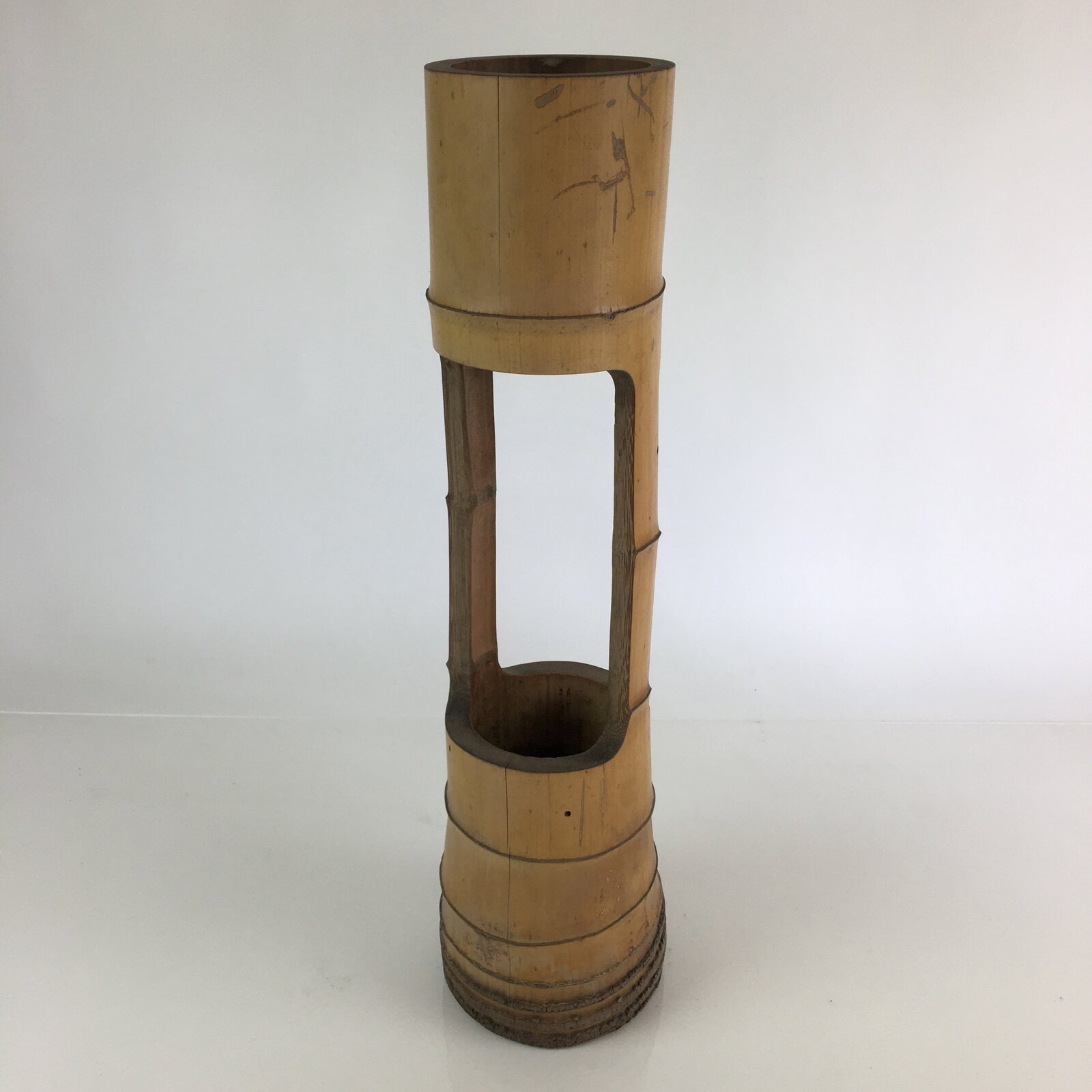 Japanese Bamboo Tube Vase Hanaire Vtg Ikebana Tea Ceremony FK10