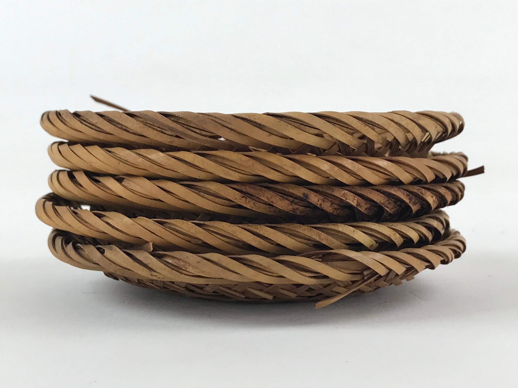 Japanese Bamboo Weave Drink Saucer 5pc Set Vtg Chataku Coaster Takeami UR935