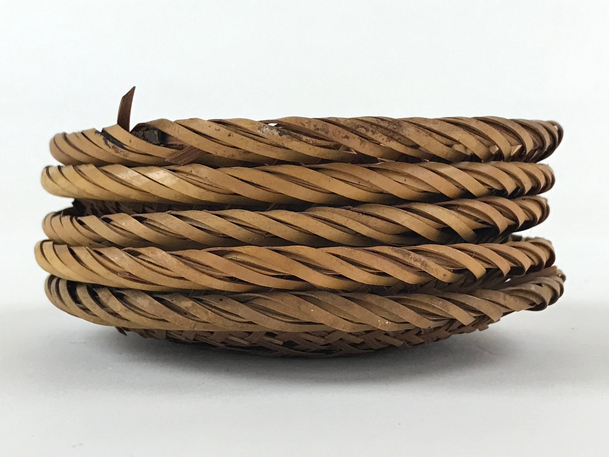 Japanese Bamboo Weave Drink Saucer 5pc Set Vtg Chataku Coaster Takeami UR935