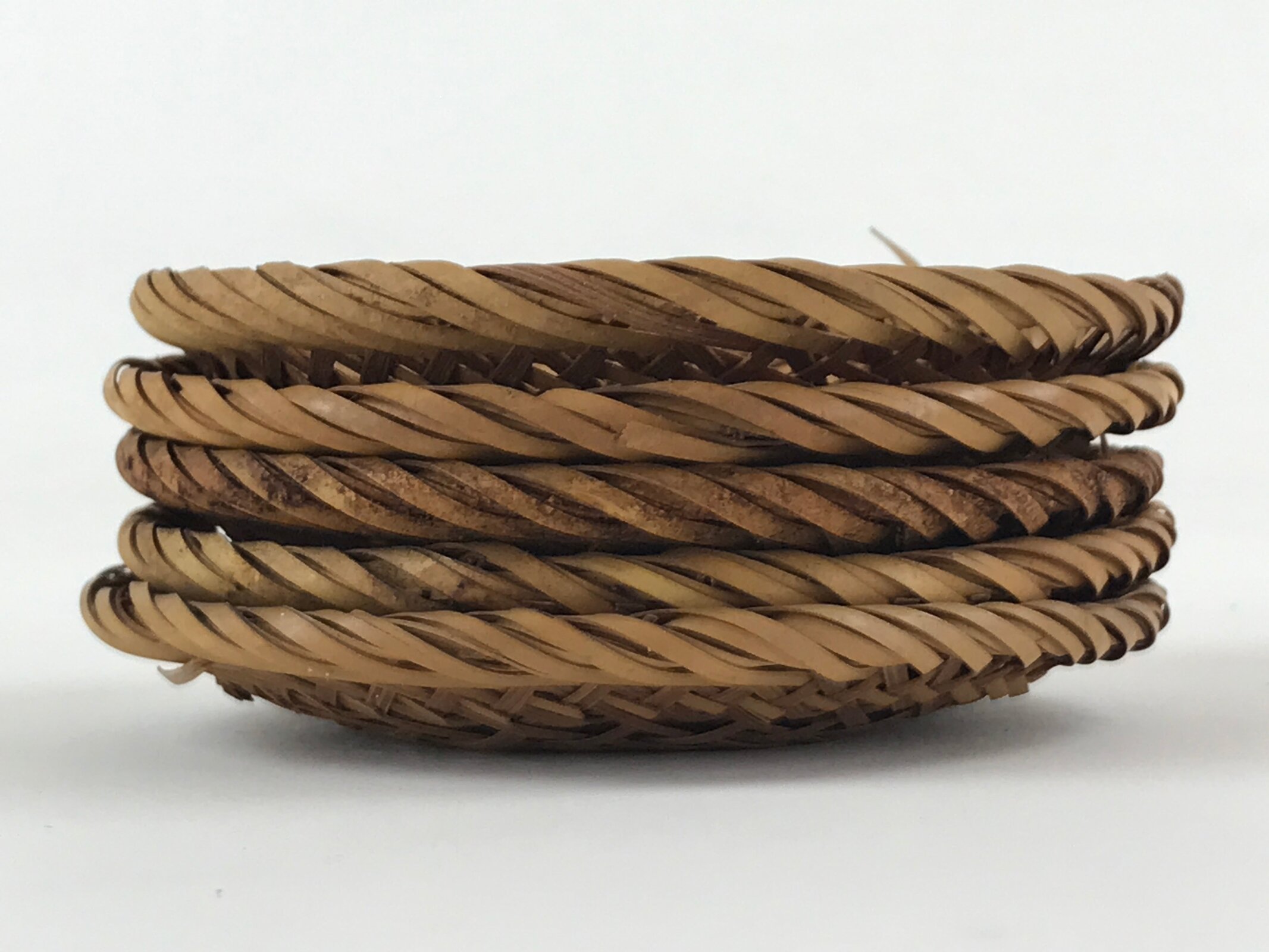 Japanese Bamboo Weave Drink Saucer 5pc Set Vtg Chataku Coaster Takeami UR935