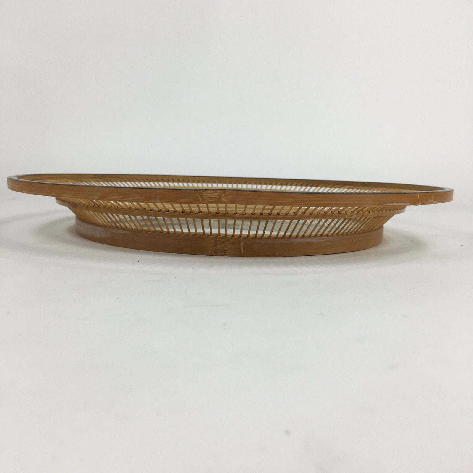 Japanese Bamboo Work Plate Tray Vtg Butterfly See-through Round Shape FL10