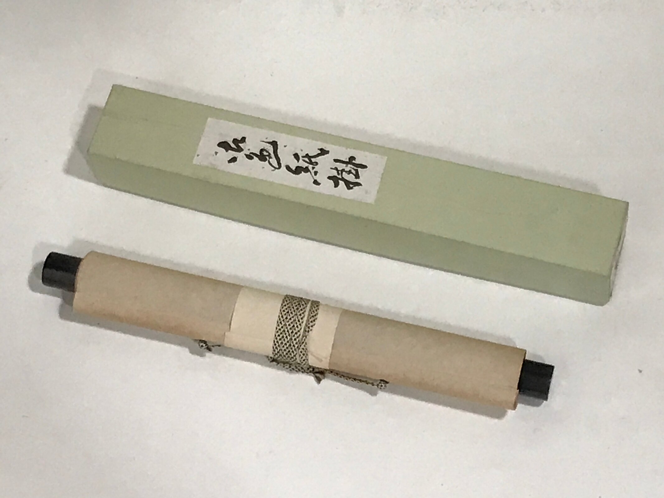 Japanese Blank Hanging Scroll Vtg Thread Holders Brown Geometric Kakejiku SC955