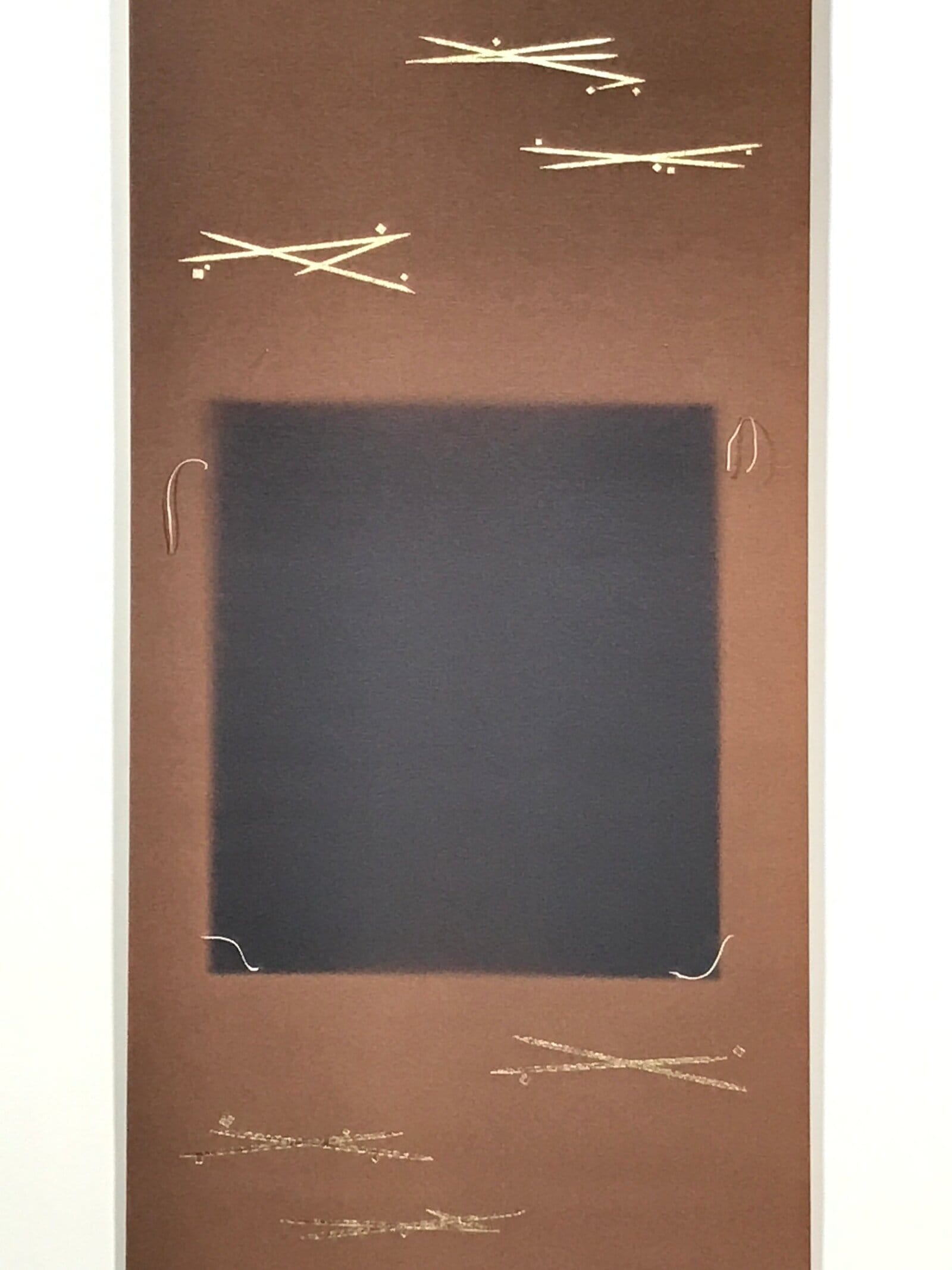 Japanese Blank Hanging Scroll Vtg Thread Holders Brown Geometric Kakejiku SC955