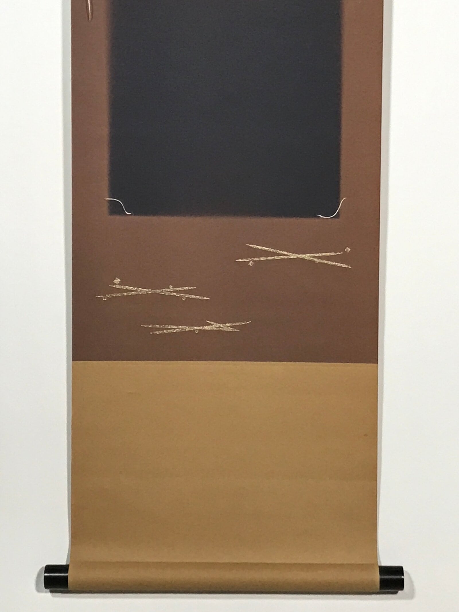 Japanese Blank Hanging Scroll Vtg Thread Holders Brown Geometric Kakejiku SC955