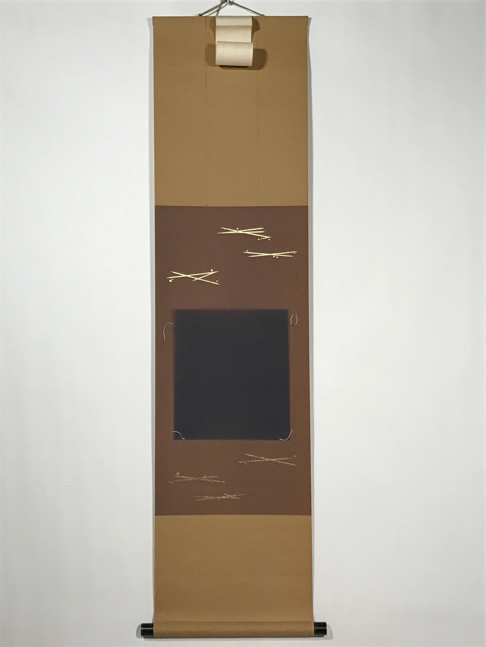 Japanese Blank Hanging Scroll Vtg Thread Holders Brown Geometric Kakejiku SC955