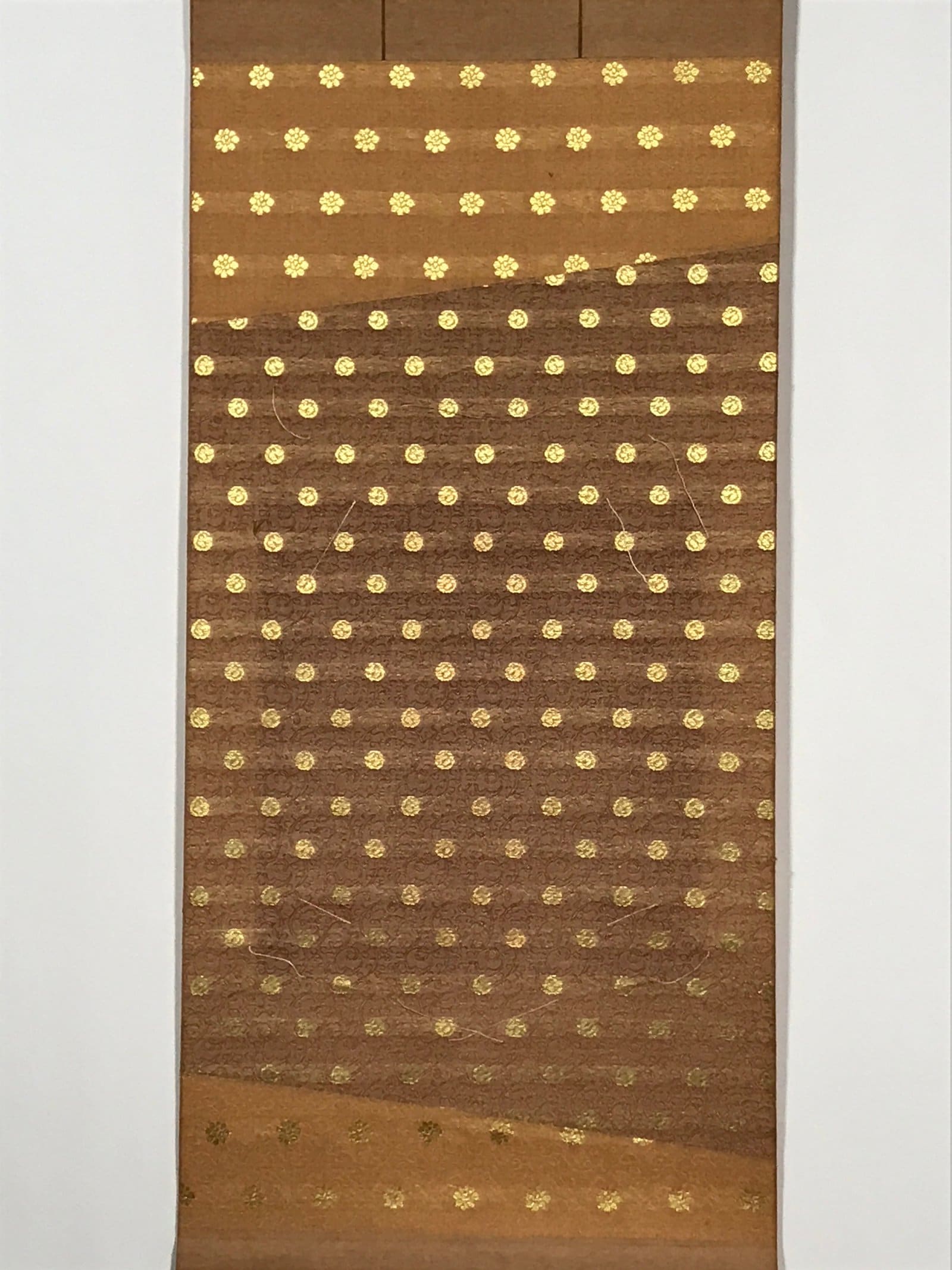 Japanese Blank Hanging Scroll Vtg Thread Holders Gold Floral Kakejiku SC962