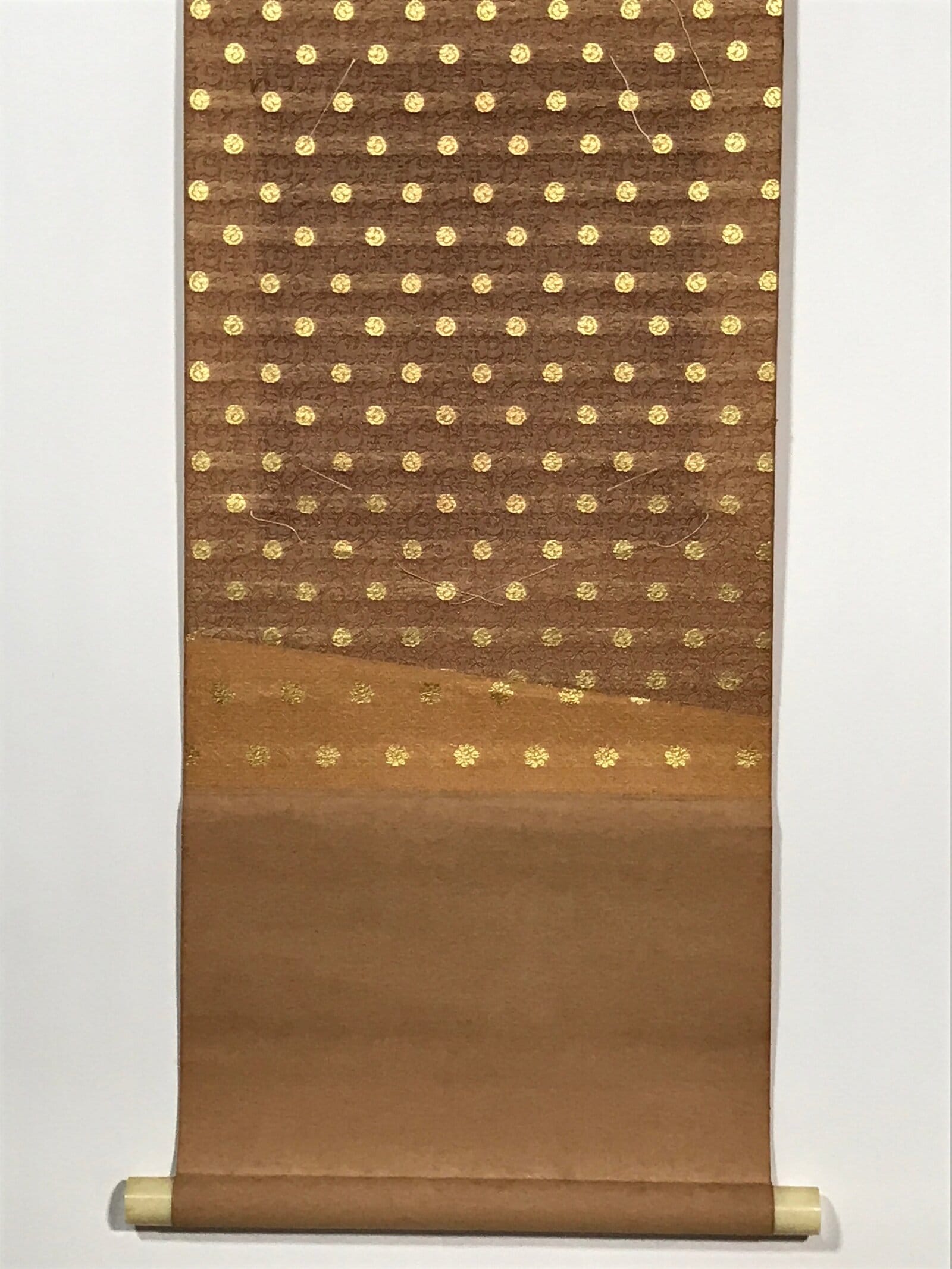 Japanese Blank Hanging Scroll Vtg Thread Holders Gold Floral Kakejiku SC962