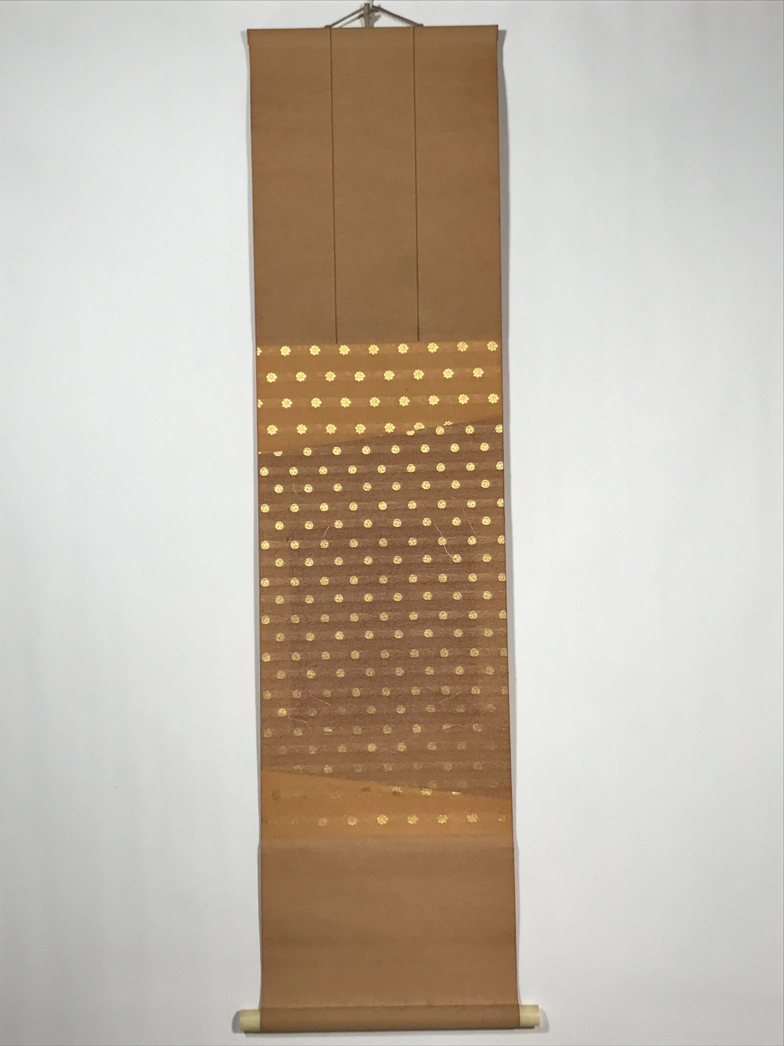 Japanese Blank Hanging Scroll Vtg Thread Holders Gold Floral Kakejiku SC962