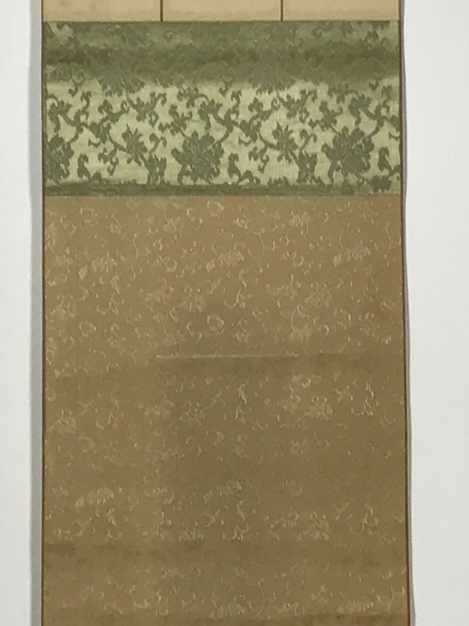 Japanese Blank Hanging Scroll Vtg Thread Holders Green Floral Kakejiku SC949