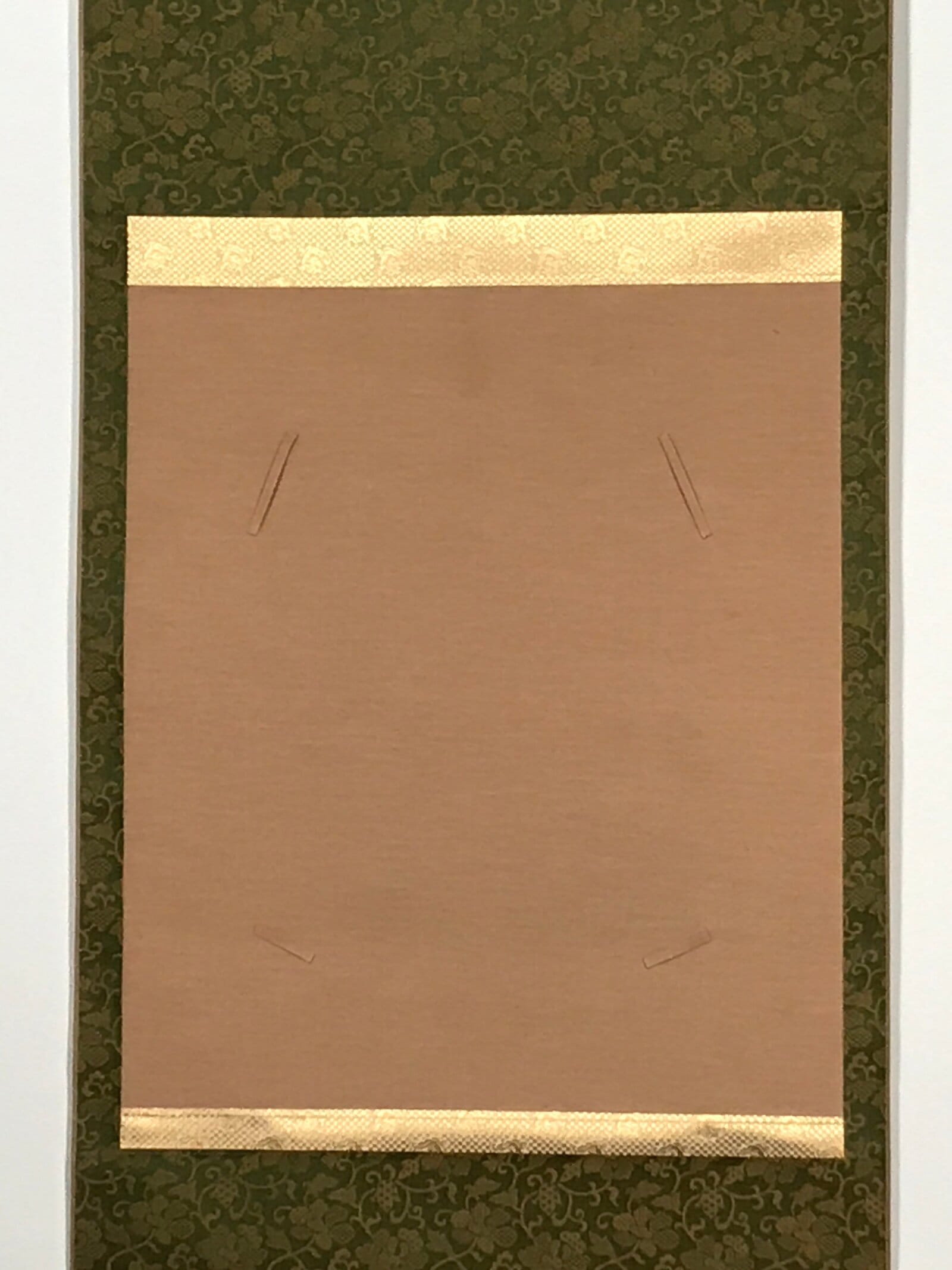 Japanese Blank Hanging Scroll Vtg Thread Holders Green Floral Kakejiku SC958