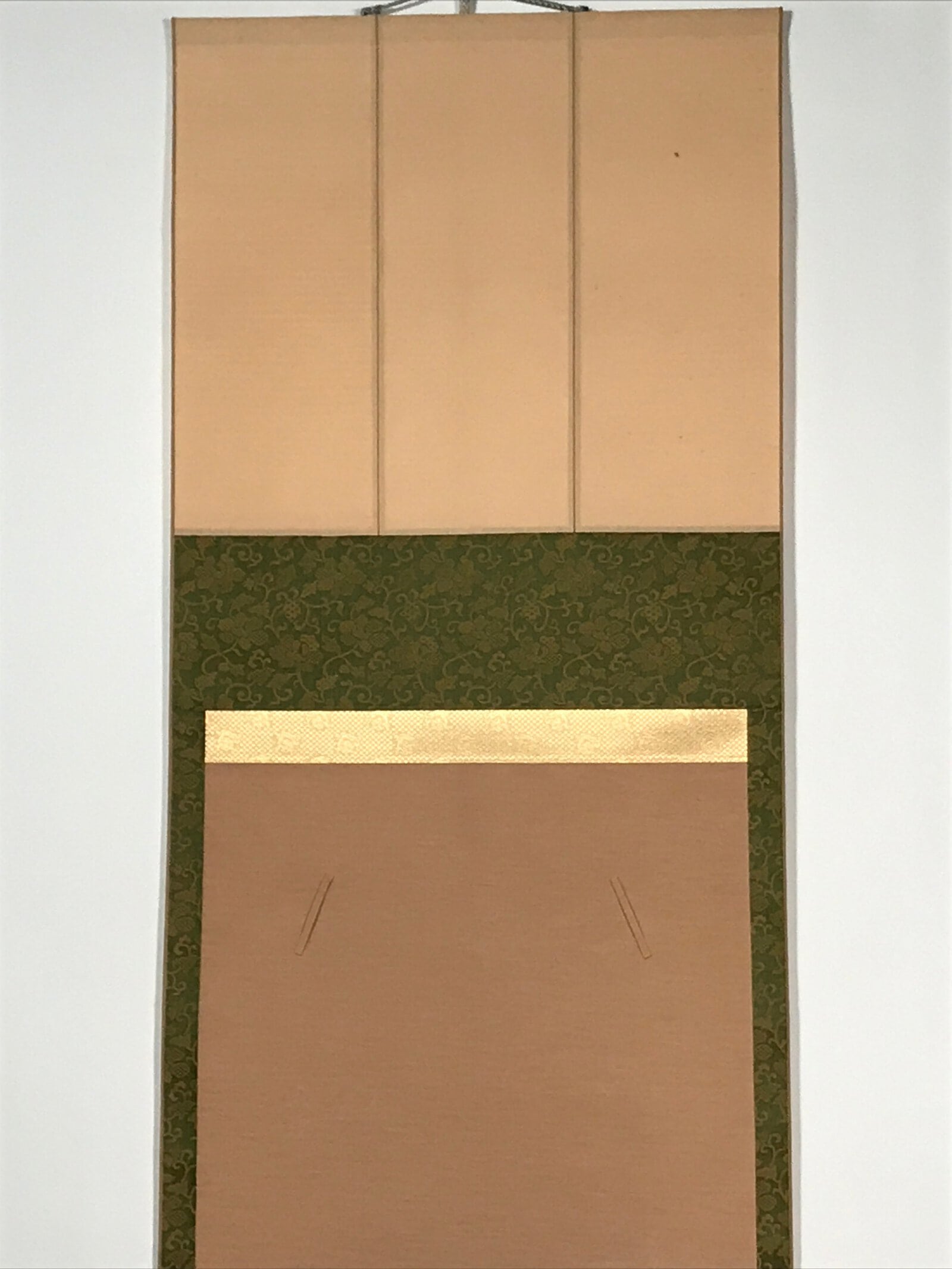 Japanese Blank Hanging Scroll Vtg Thread Holders Green Floral Kakejiku SC958