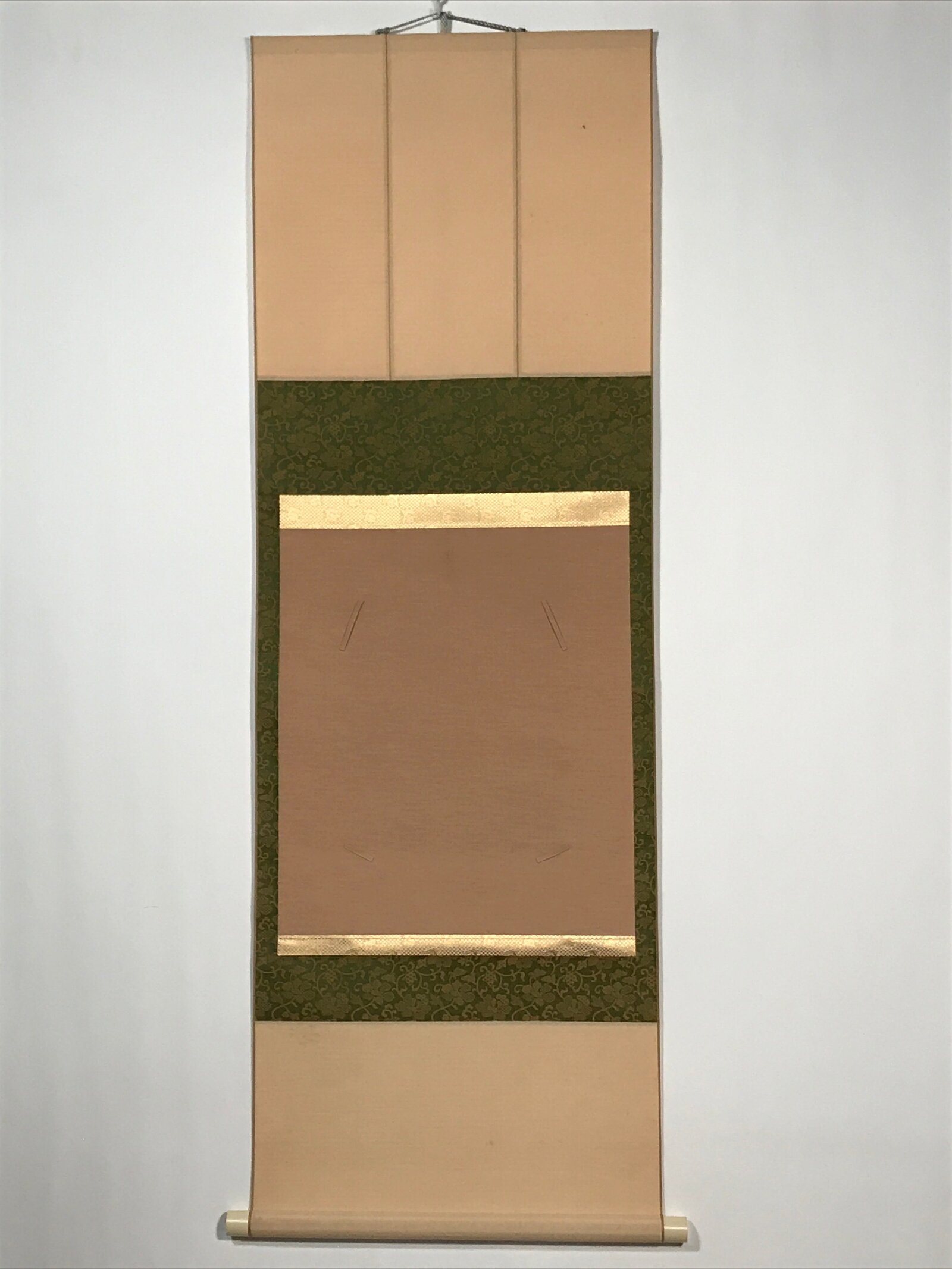 Japanese Blank Hanging Scroll Vtg Thread Holders Green Floral Kakejiku SC958