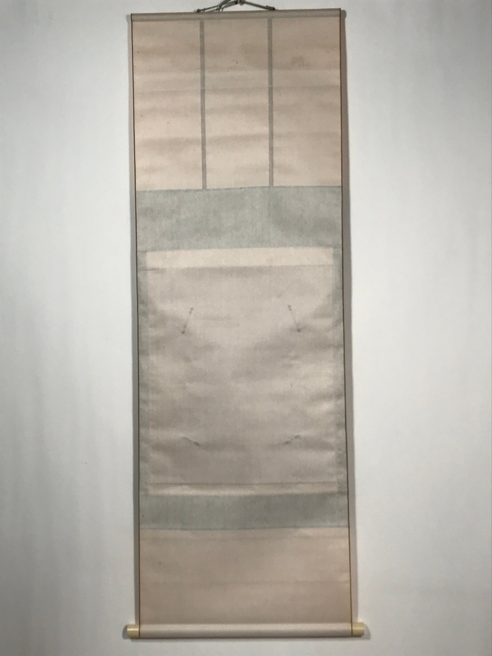 Japanese Blank Hanging Scroll Vtg Thread Holders Green Floral Kakejiku SC958