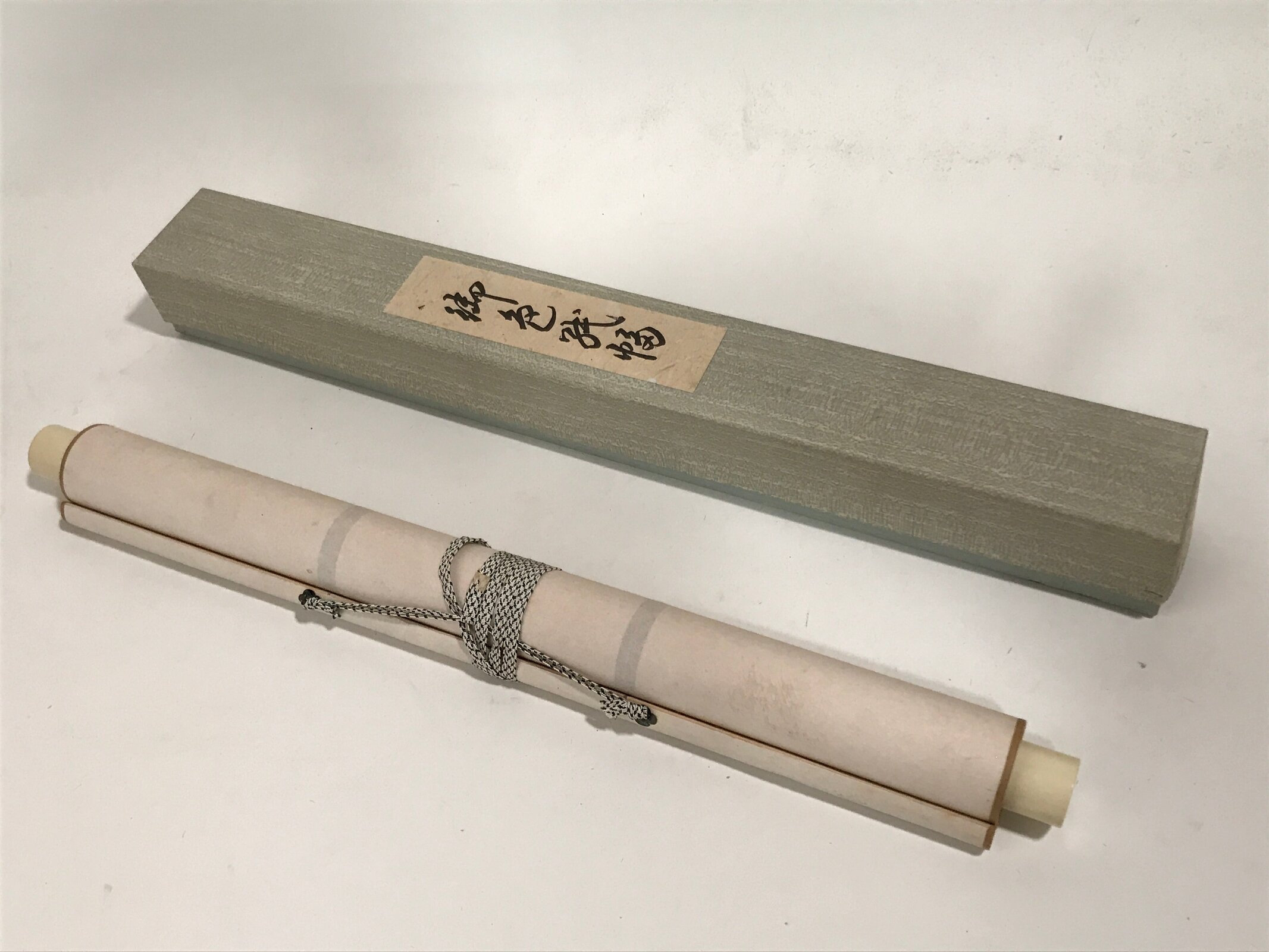 Japanese Blank Hanging Scroll Vtg Thread Holders Green Floral Kakejiku SC958