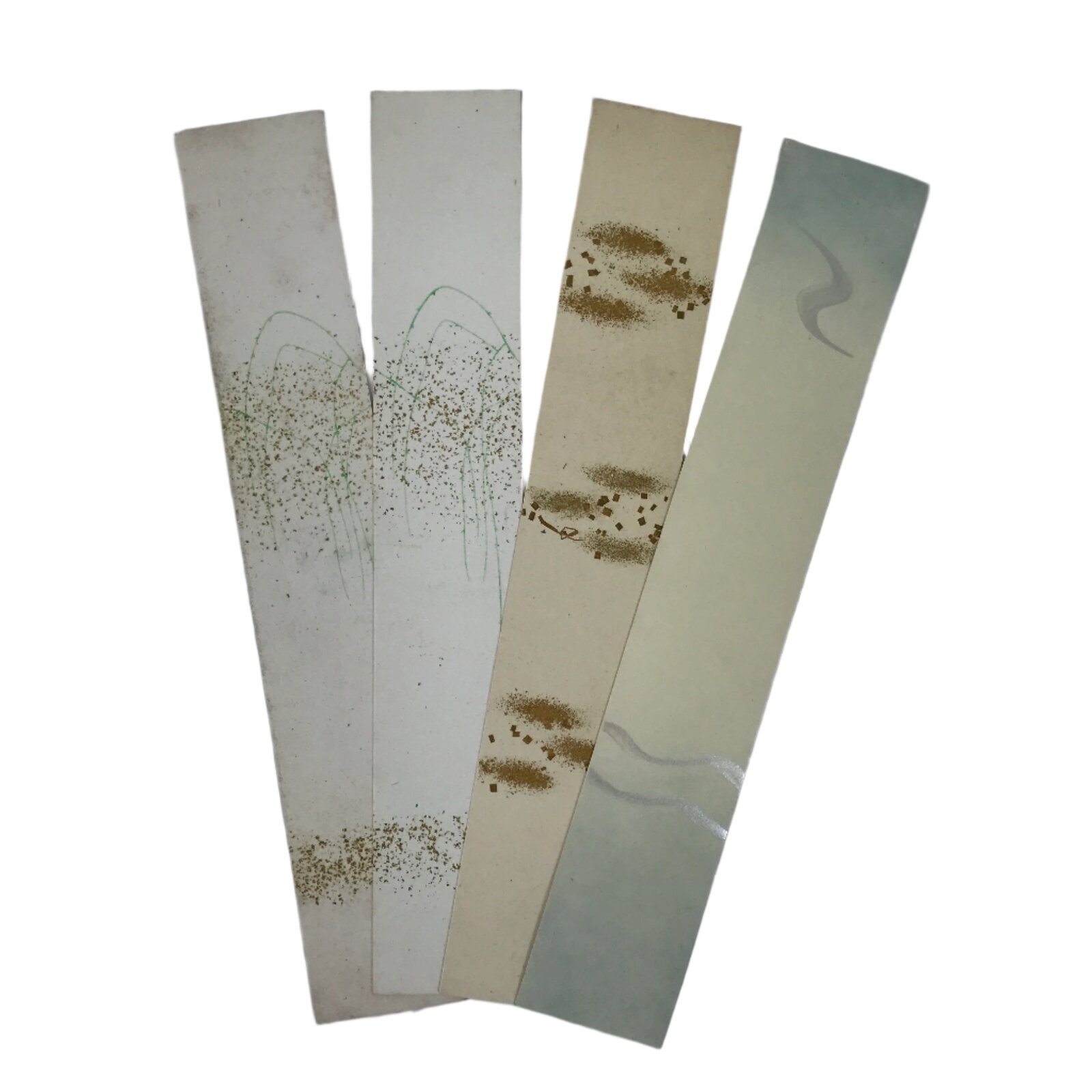 Japanese Blank Tanzaku Shikishi Art Board Set Vtg 4pcs Gold Green Design A750