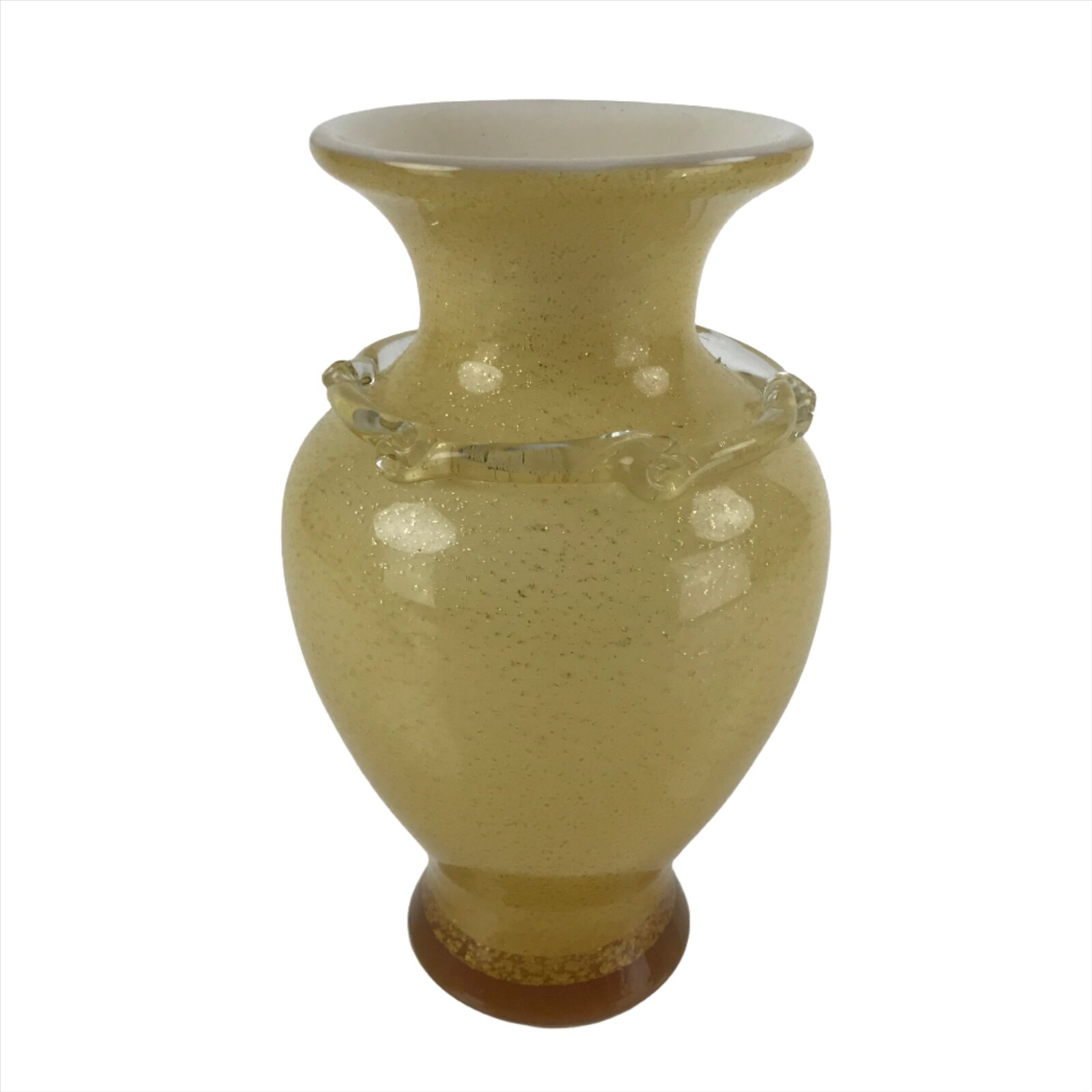 Japanese Blown Glass Vase Kabin Vtg Ikebana Flower Arrangement Yellow Gold FK99