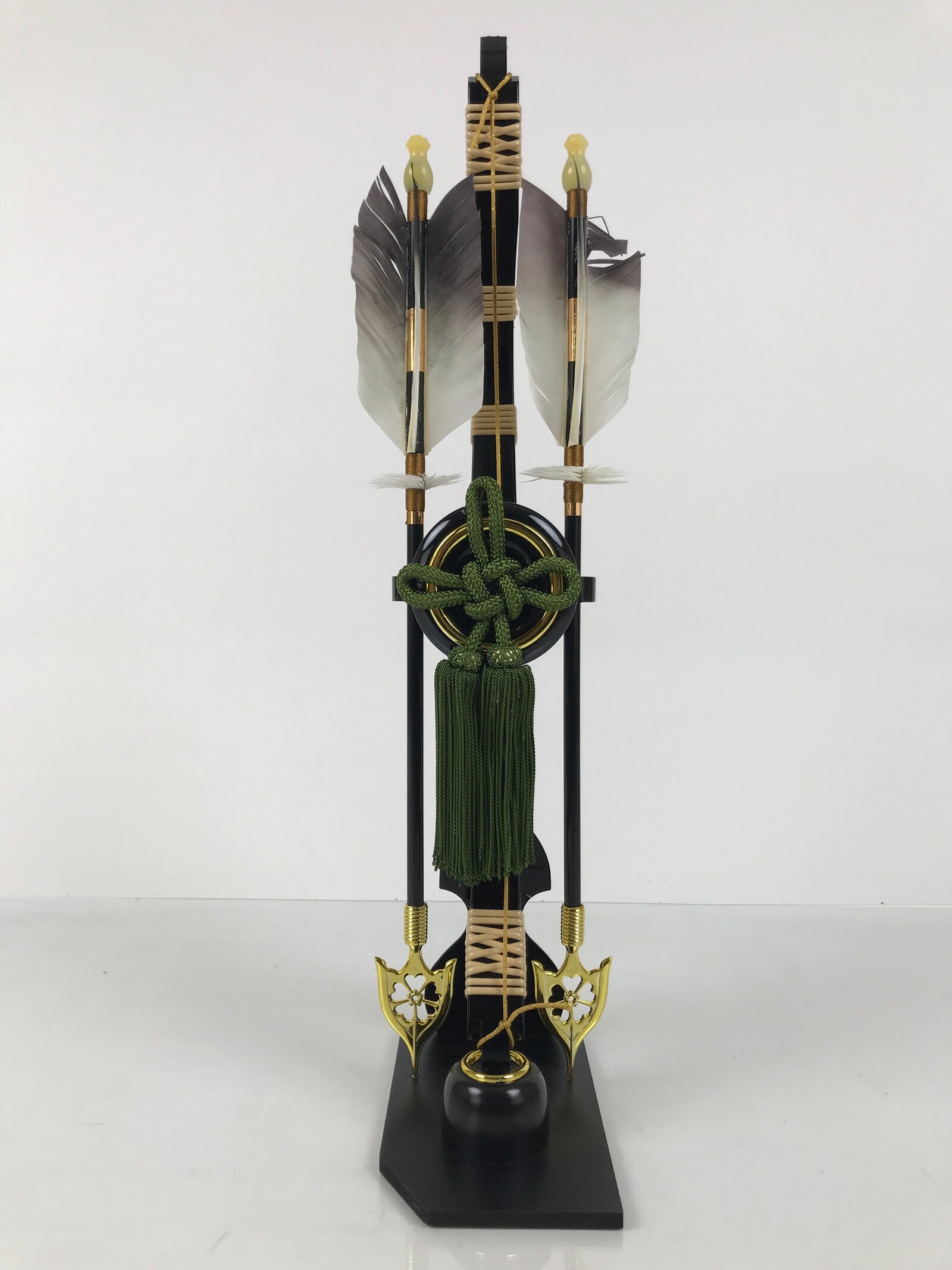 Japanese Bow Arrow Hamayumi Display Stand Vtg Boys Day New Year Black ID649