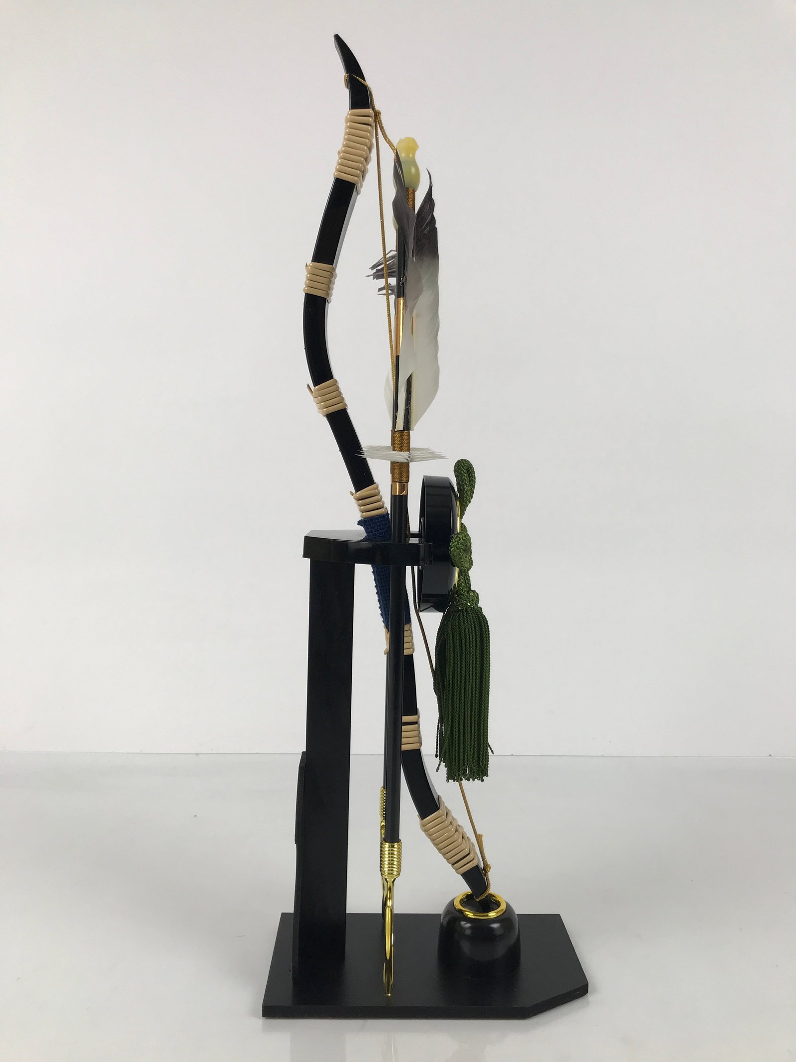 Japanese Bow Arrow Hamayumi Display Stand Vtg Boys Day New Year Black ID649