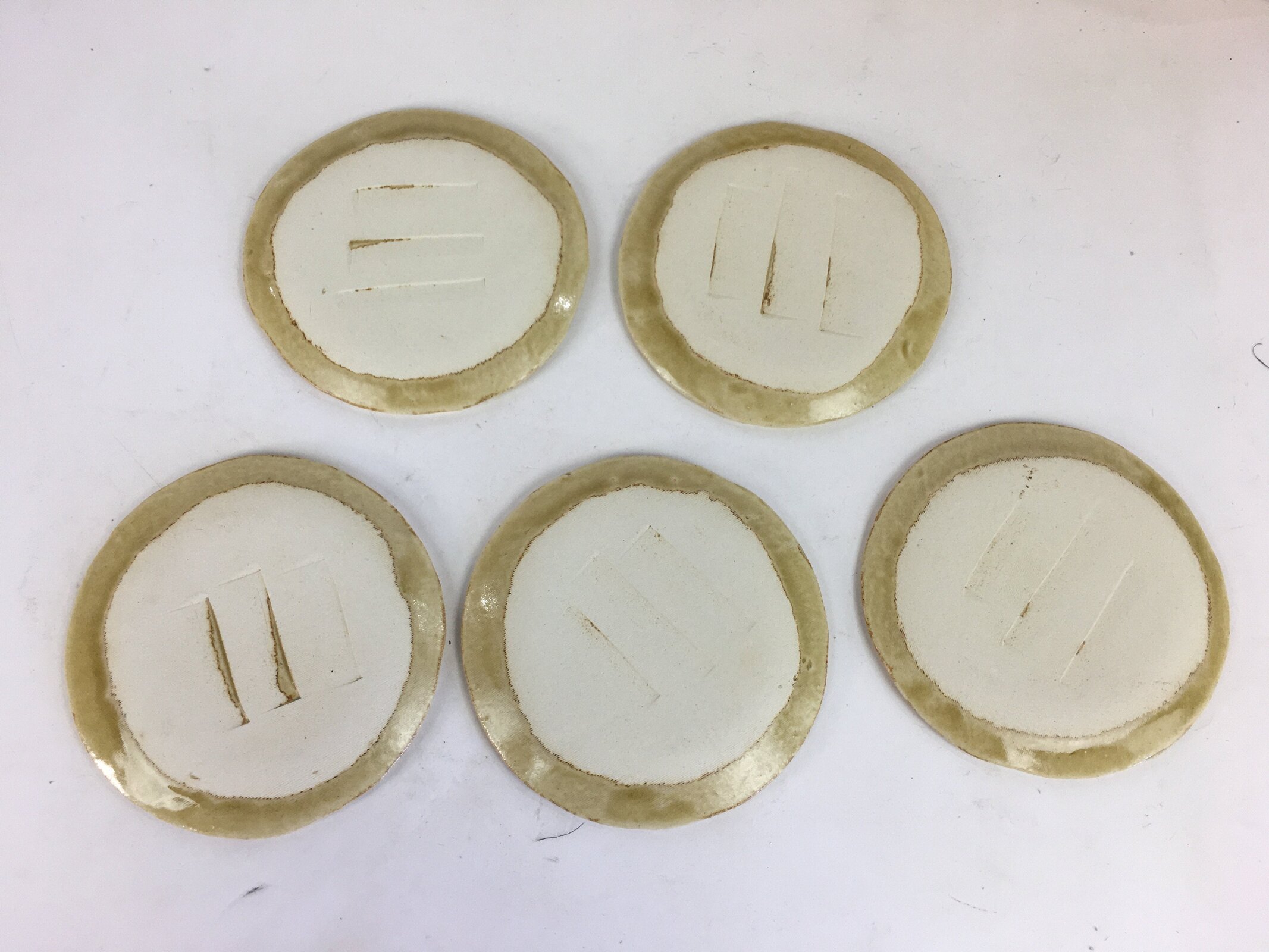 Japanese Boxed Ceramic Plate 5pc Kiseto ware Kozara Vtg Round Pottery Yellow PX5