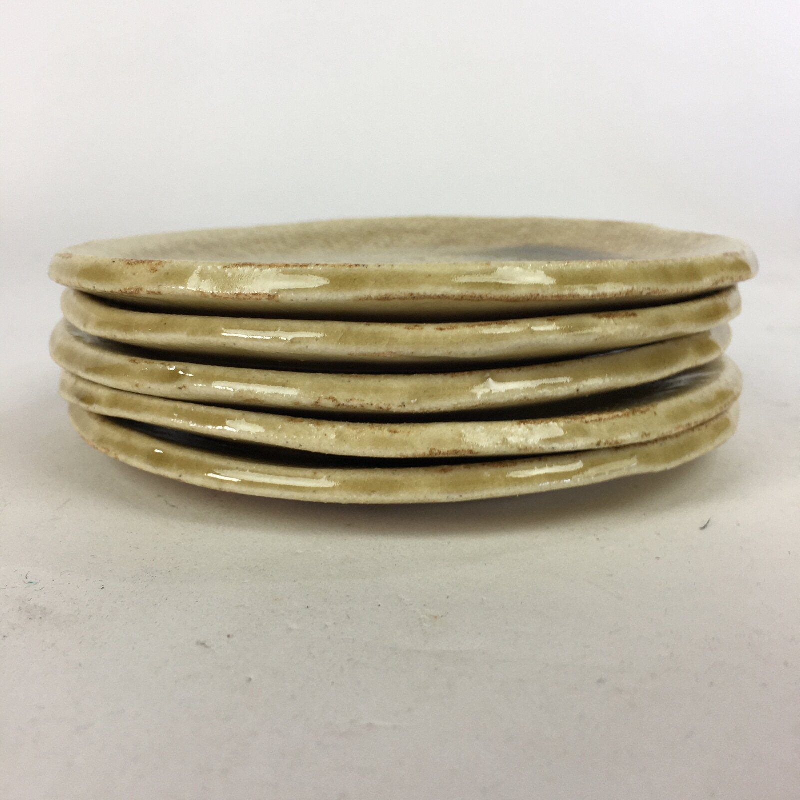 Japanese Boxed Ceramic Plate 5pc Kiseto ware Kozara Vtg Round Pottery Yellow PX5