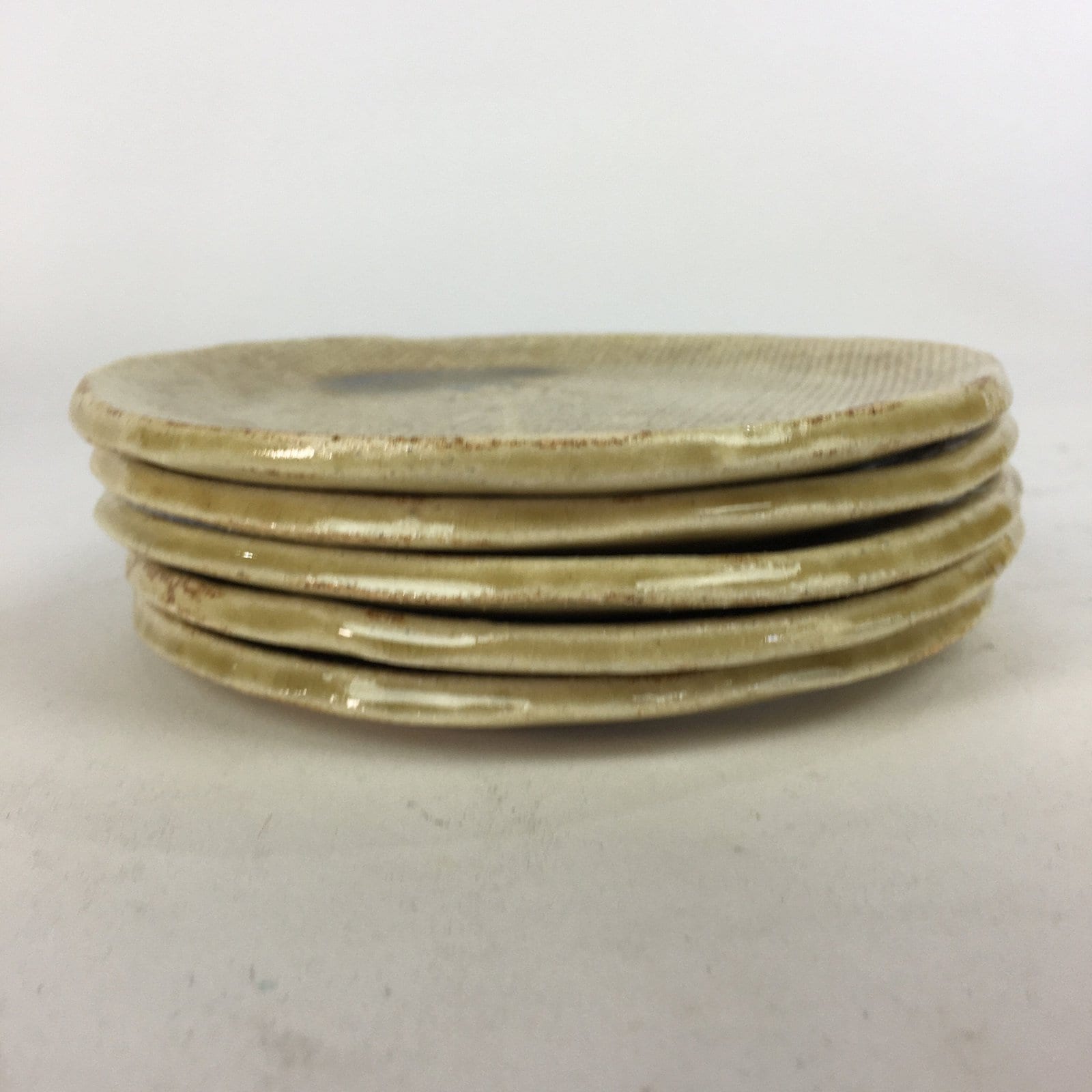 Japanese Boxed Ceramic Plate 5pc Kiseto ware Kozara Vtg Round Pottery Yellow PX5