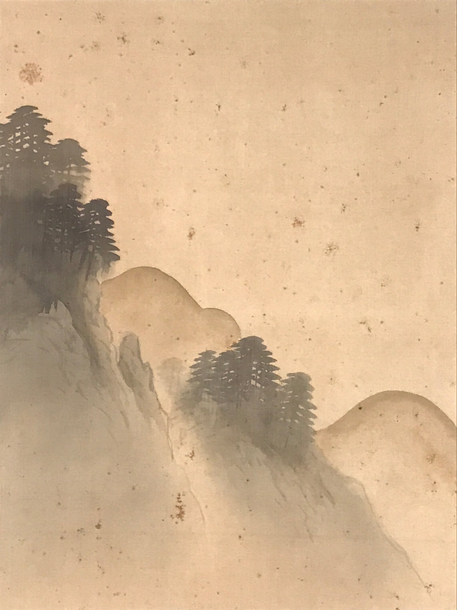 Japanese Boxed Hanging Scroll Kakejiku Vtg House Mountain Tree Color KJ135