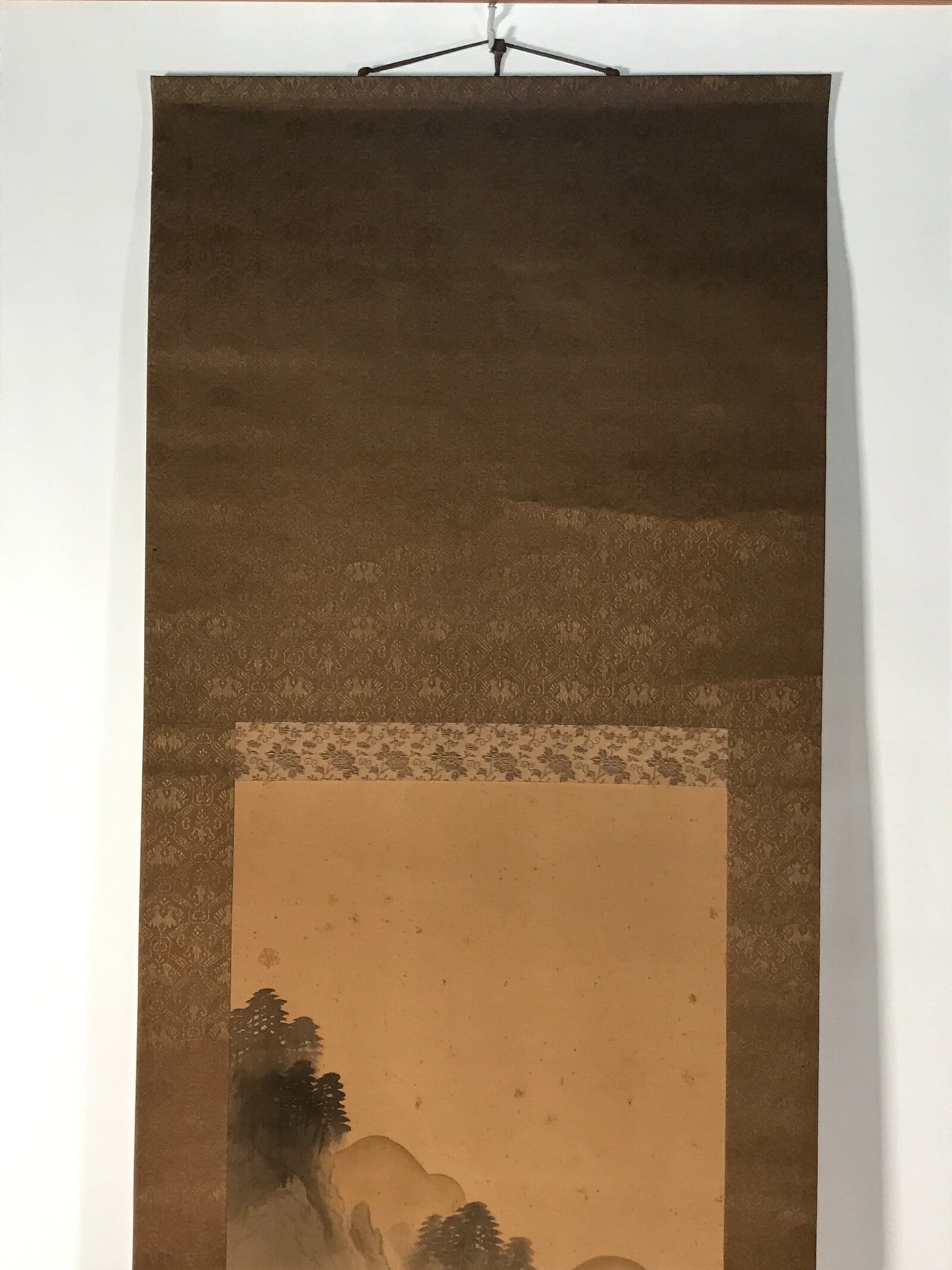 Japanese Boxed Hanging Scroll Kakejiku Vtg House Mountain Tree Color KJ135