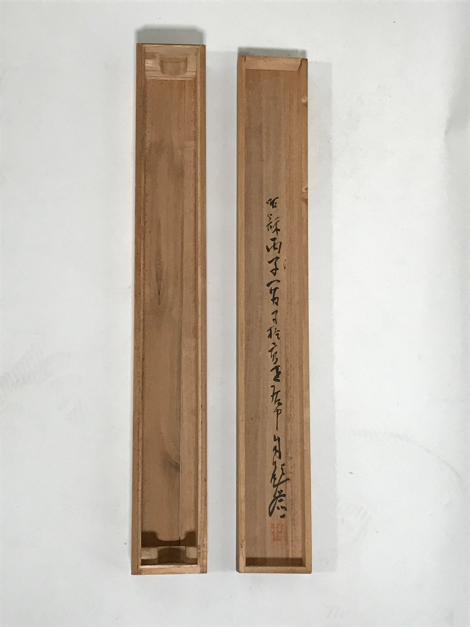 Japanese Boxed Hanging Scroll Kakejiku Vtg Men Boat River Mountains Color KJ138