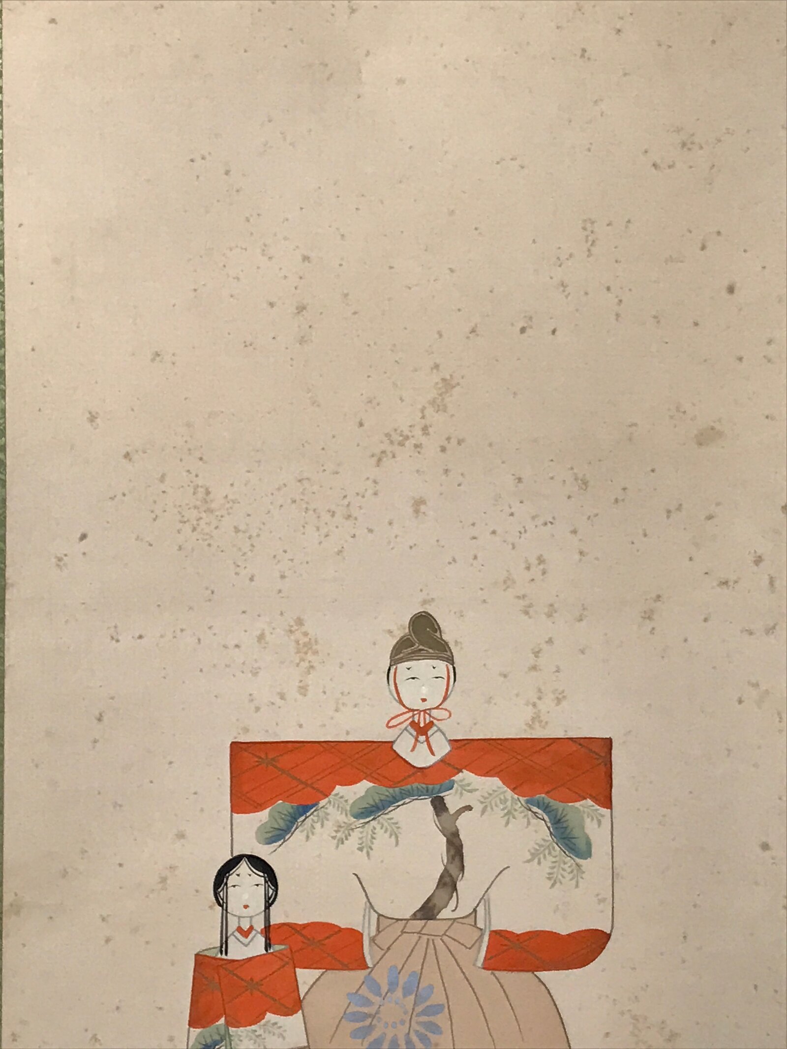 Japanese Boxed Hanging Scroll Vtg Kakejiku Standing Hina Dolls Portrait KJ159