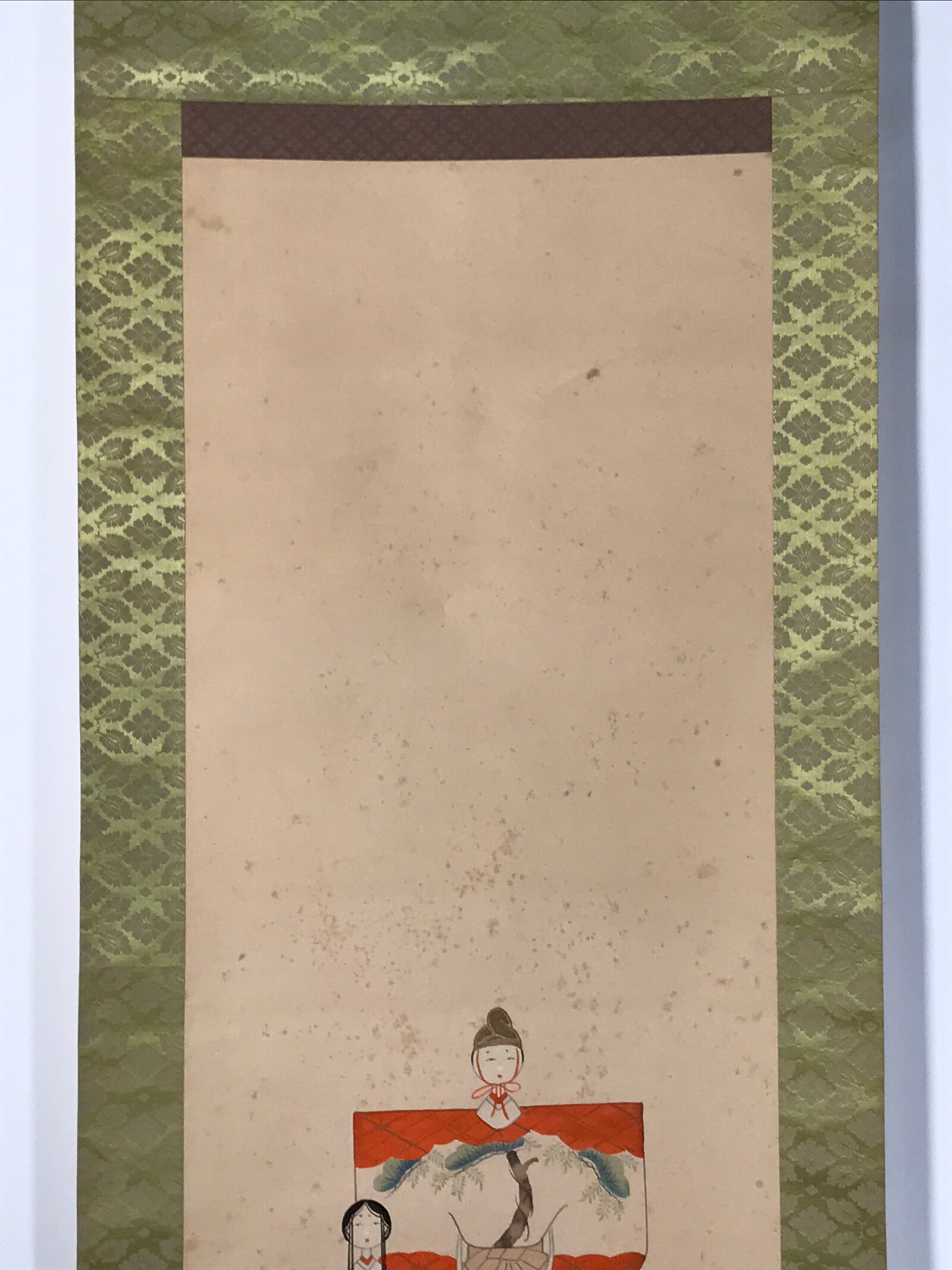 Japanese Boxed Hanging Scroll Vtg Kakejiku Standing Hina Dolls Portrait KJ159