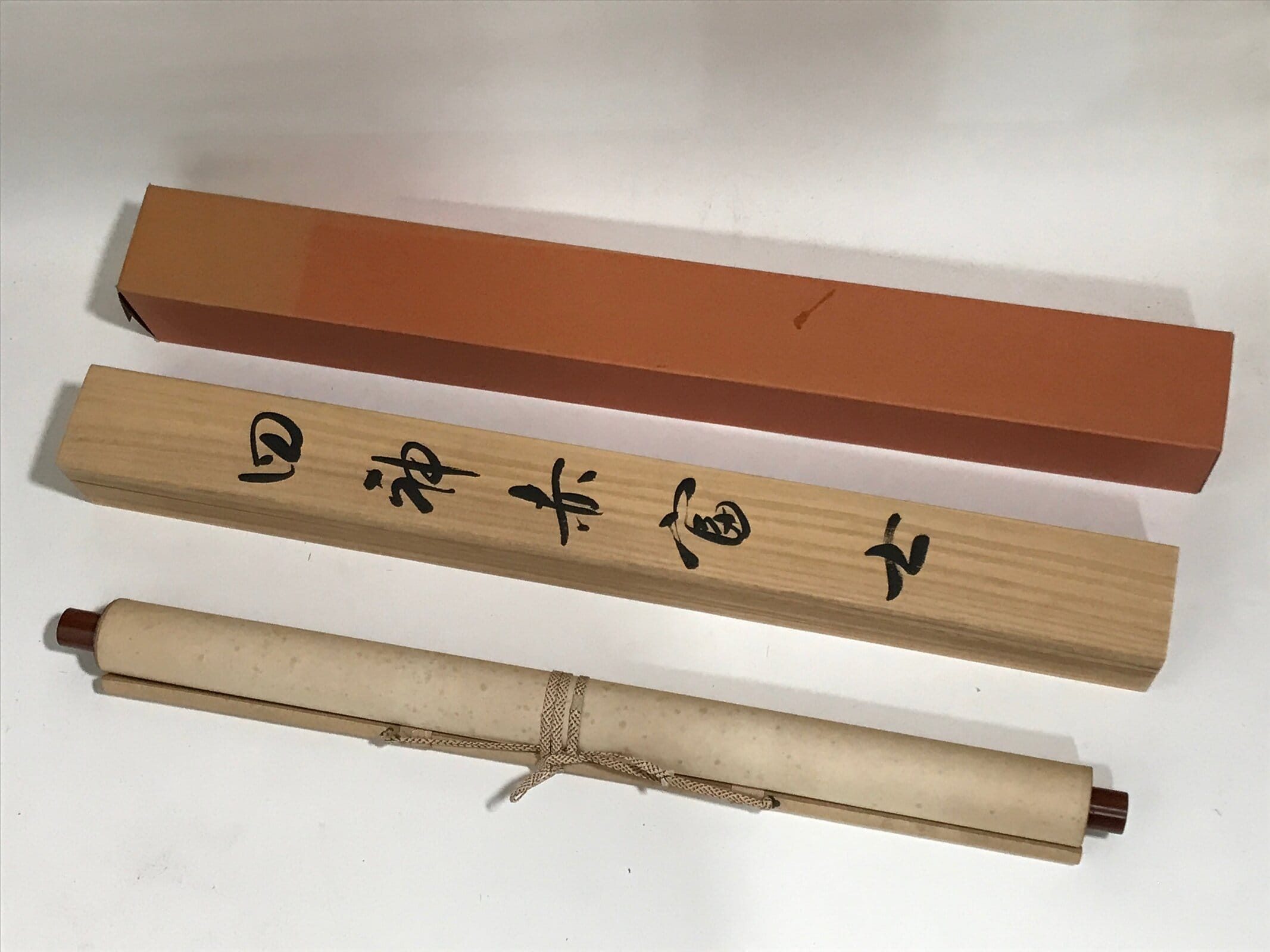 Japanese Boxed Hanging Scroll Vtg Red Fuji Mountains River Sansui SC951