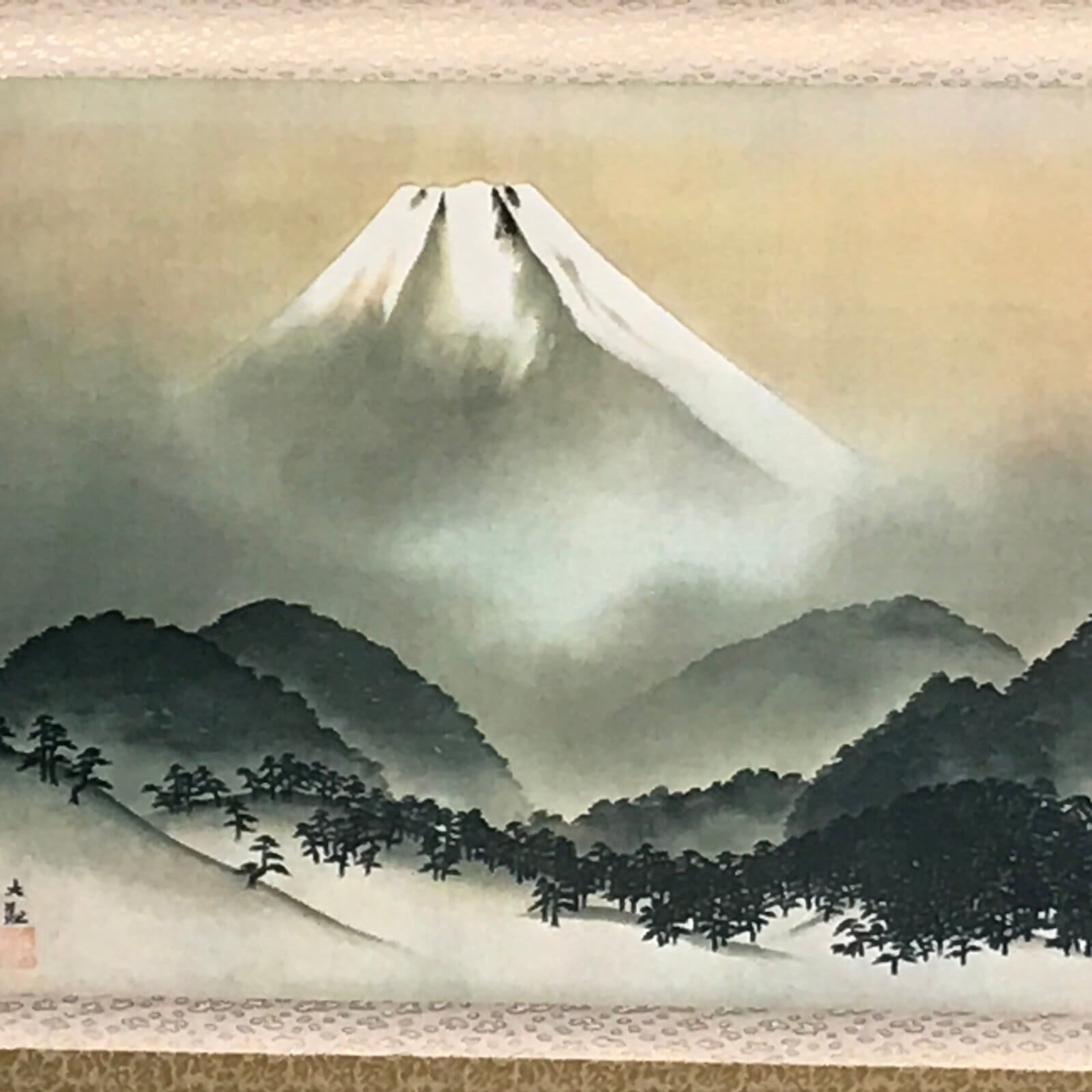 Japanese Boxed Hanging Scroll Vtg Sacred Mt Fuji Kakejiku Chagake SC974