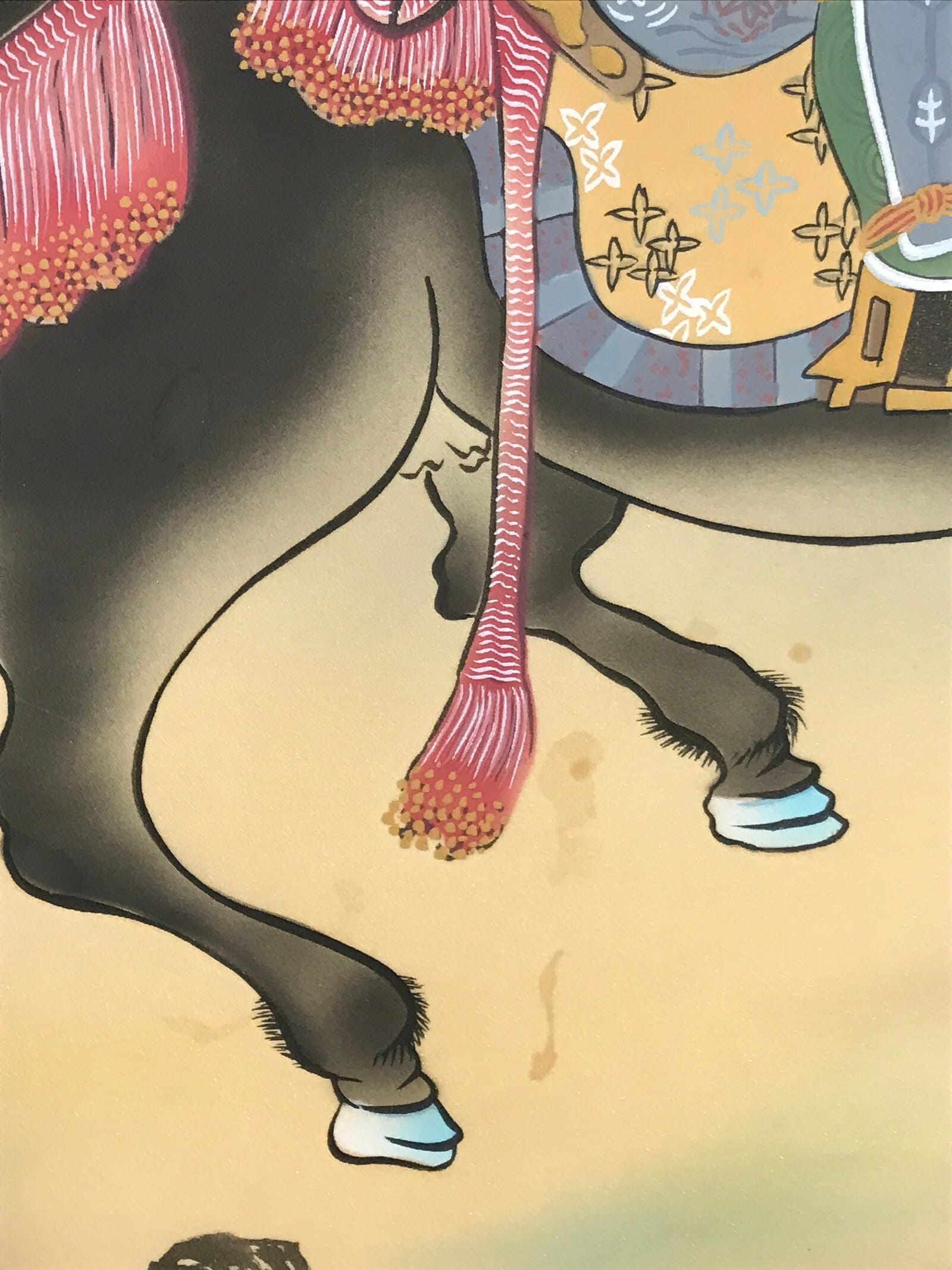 Japanese Boxed Hanging Scroll Vtg Samurai Horse Mount Fuji Color Kakejiku KJ38