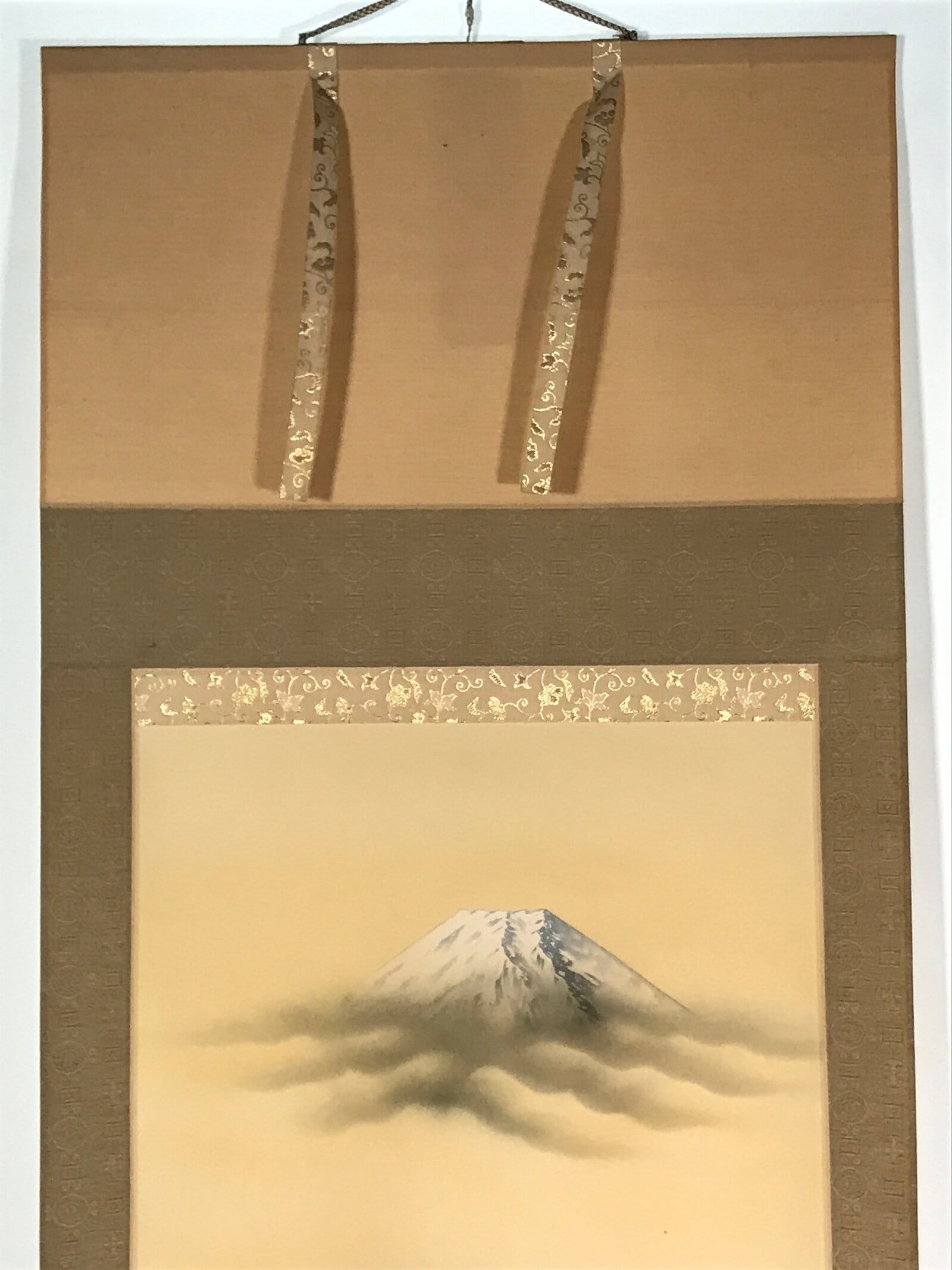 Japanese Boxed Hanging Scroll Vtg Samurai Horse Mount Fuji Color Kakejiku KJ38