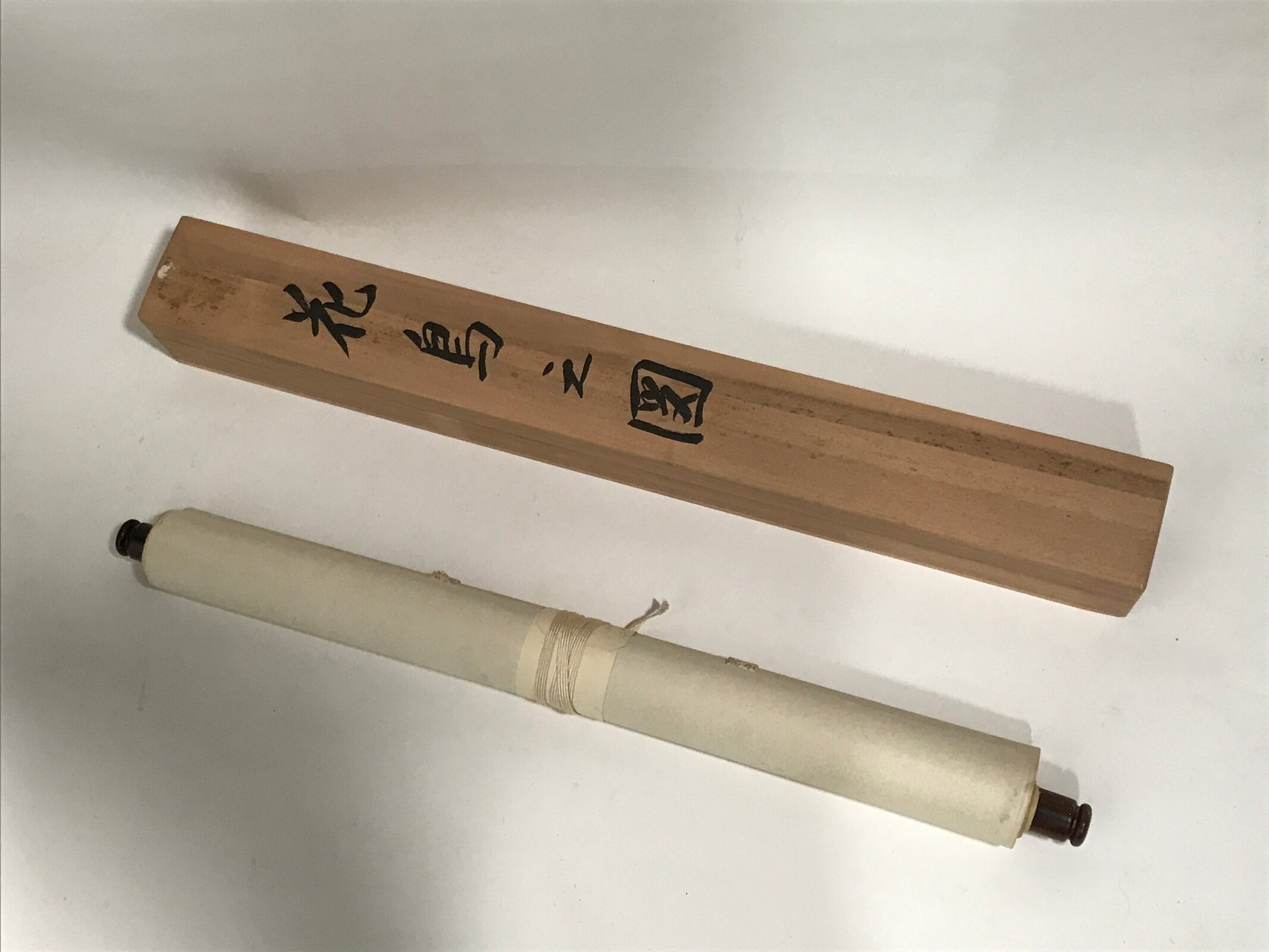 Japanese Boxed Hanging Scroll Vtg Small Birds Flowers Kacho Kakejiku SC985