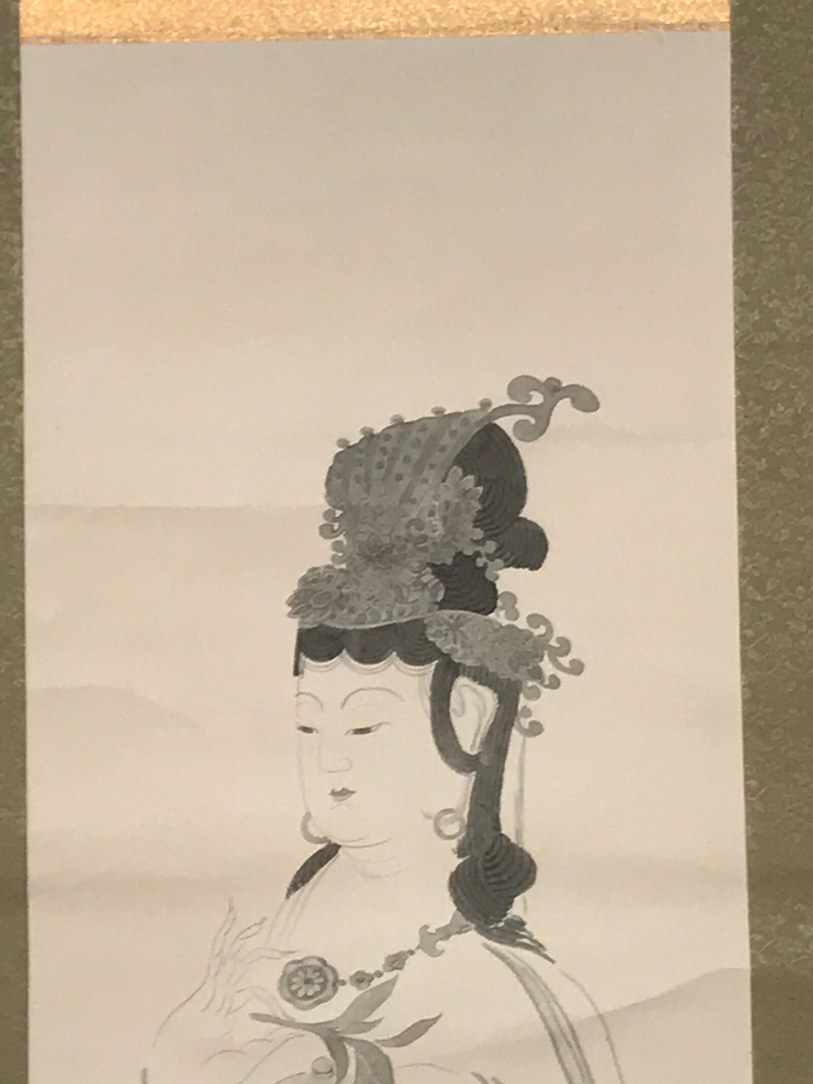 Japanese Boxed Hanging Scroll Vtg Standing Kannon Buddhist Kakejiku SC957