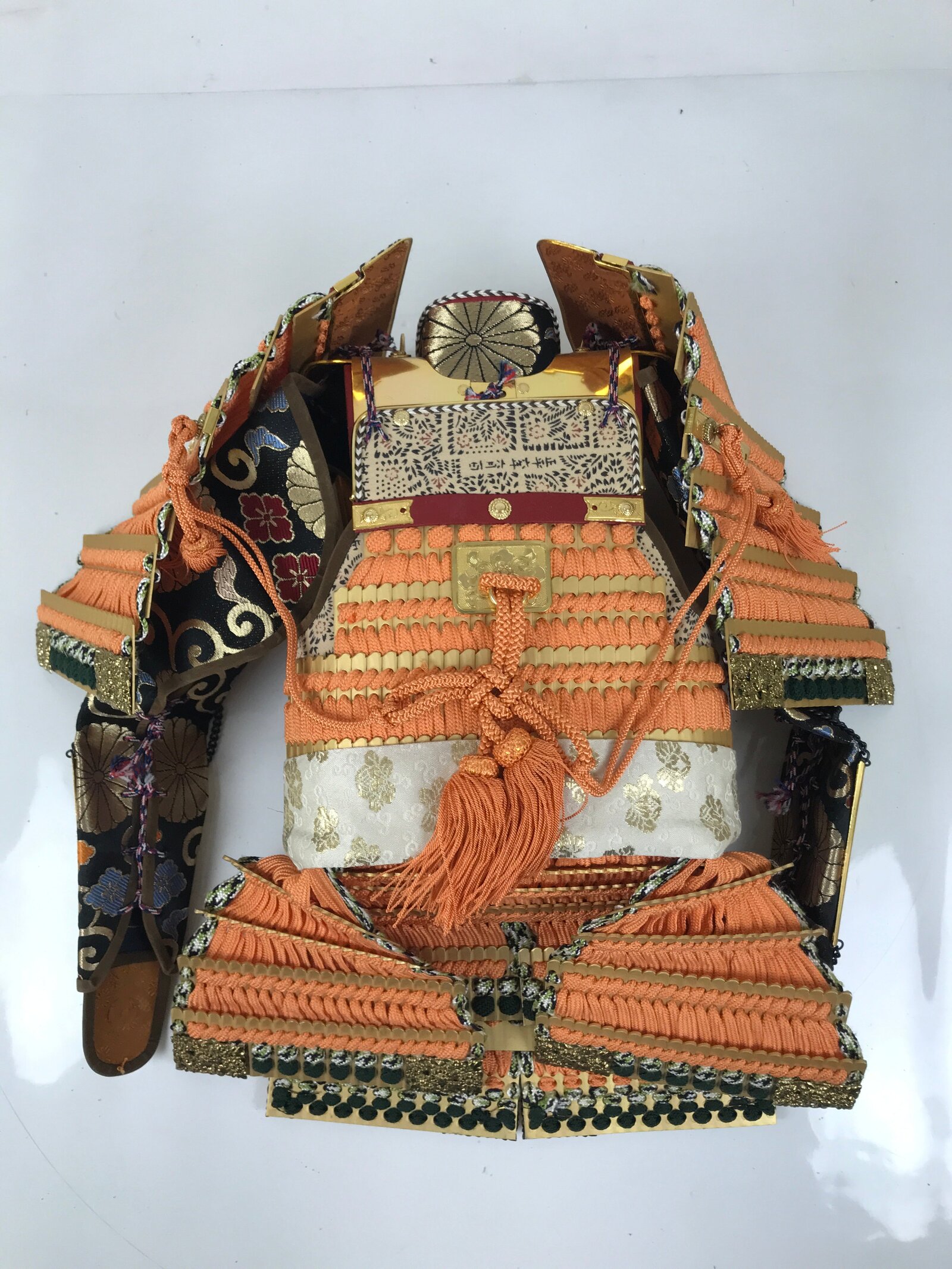 Japanese Boxed Samurai Miniature Armor Yoroi Set Vtg Boys' Festival Orange ID626