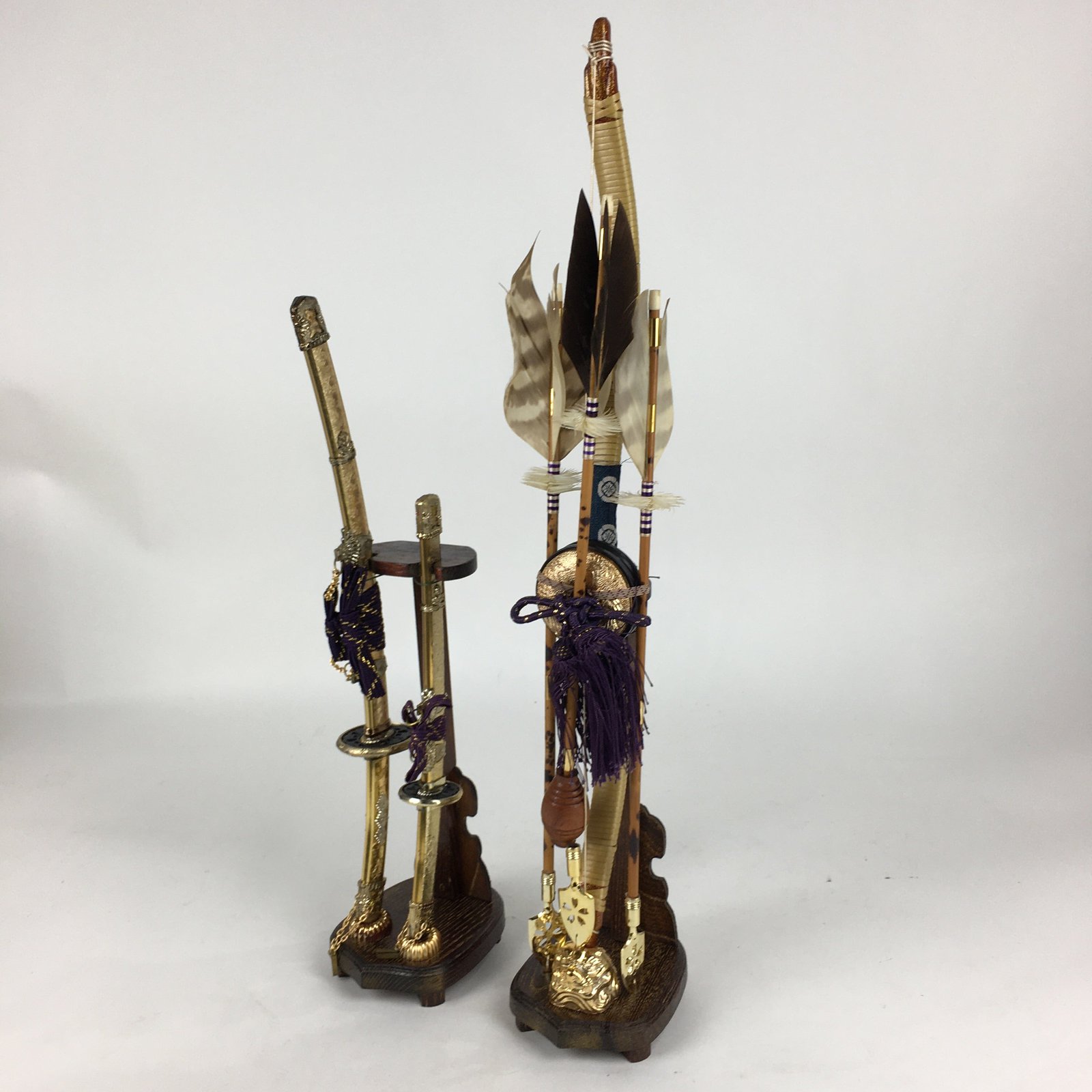 Japanese Boy's Day Bow Arrow And Sword Display Stand Set Vtg Amulet ID425