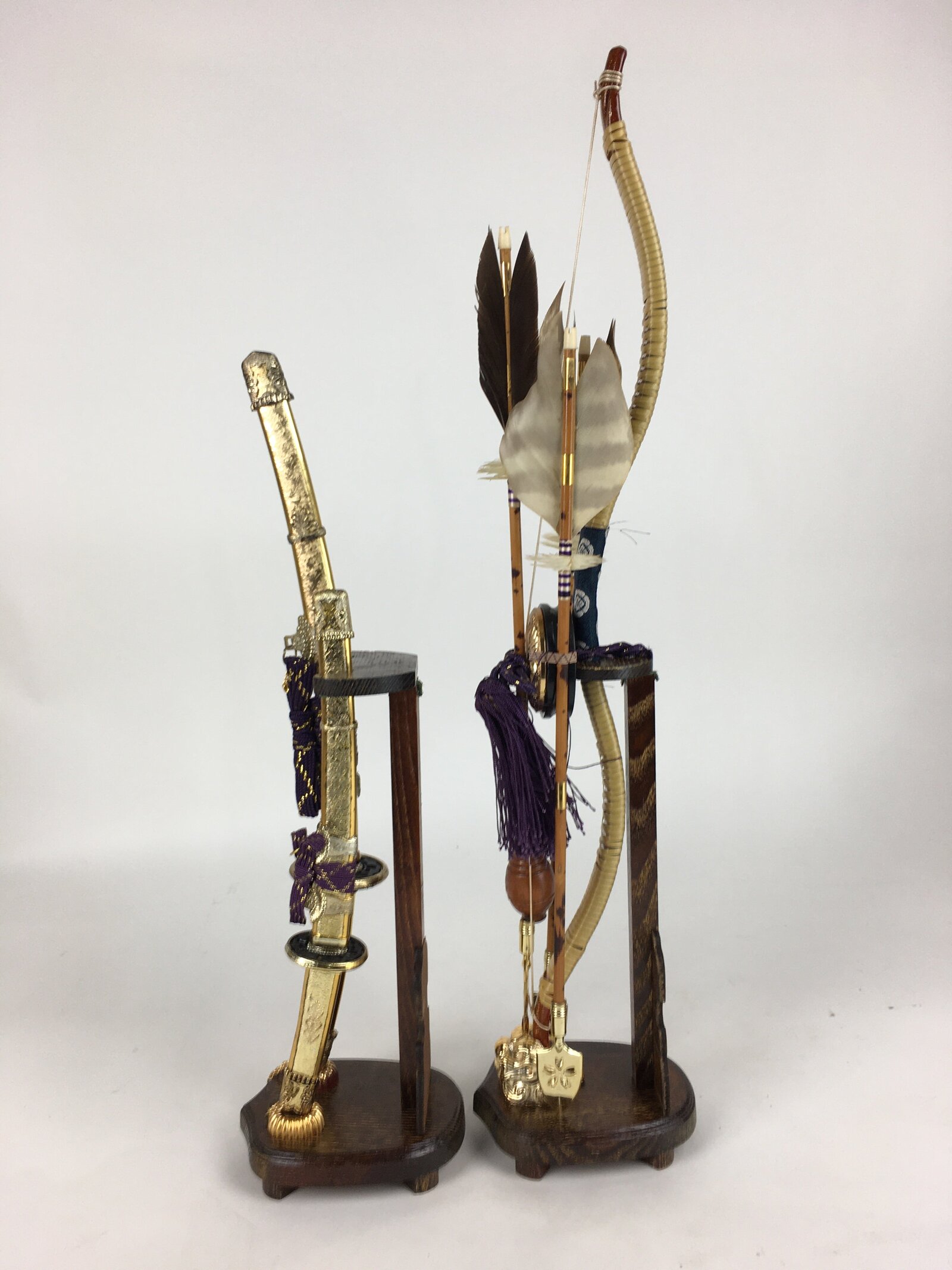 Japanese Boy's Day Bow Arrow And Sword Display Stand Set Vtg Amulet ID425