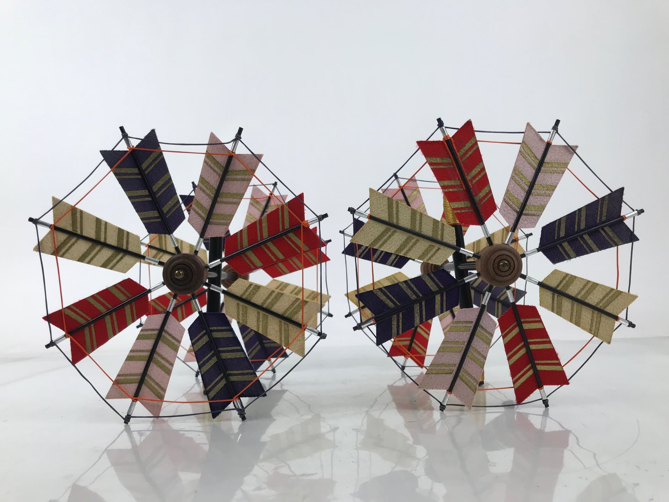 Japanese Boys' Day Koinobori Indoor Carp Streamer Display Vtg 2 Stands ID625