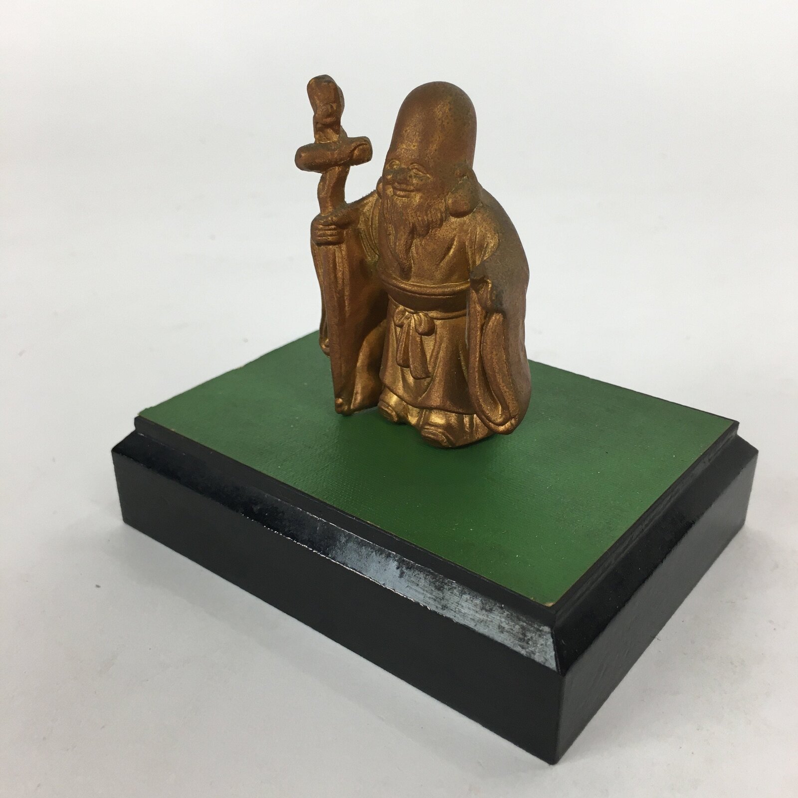 Japanese Brass 7 Lucky Gods Statue Fukurokuju Vtg Golden Figurine Okimono BD714