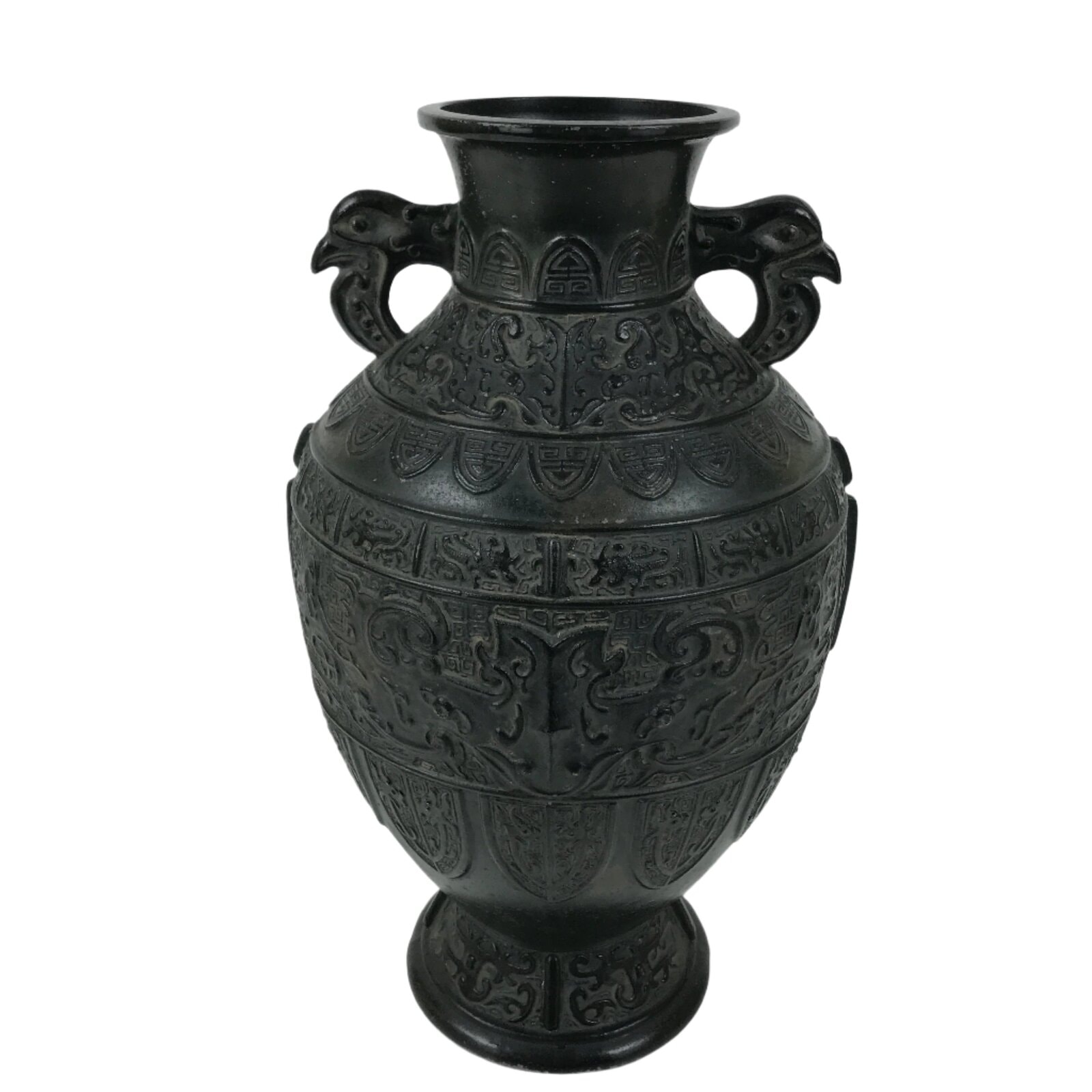 Japanese Bronze Metal Flower Vase Kabin Round Ikebana Arrangement Green FK202