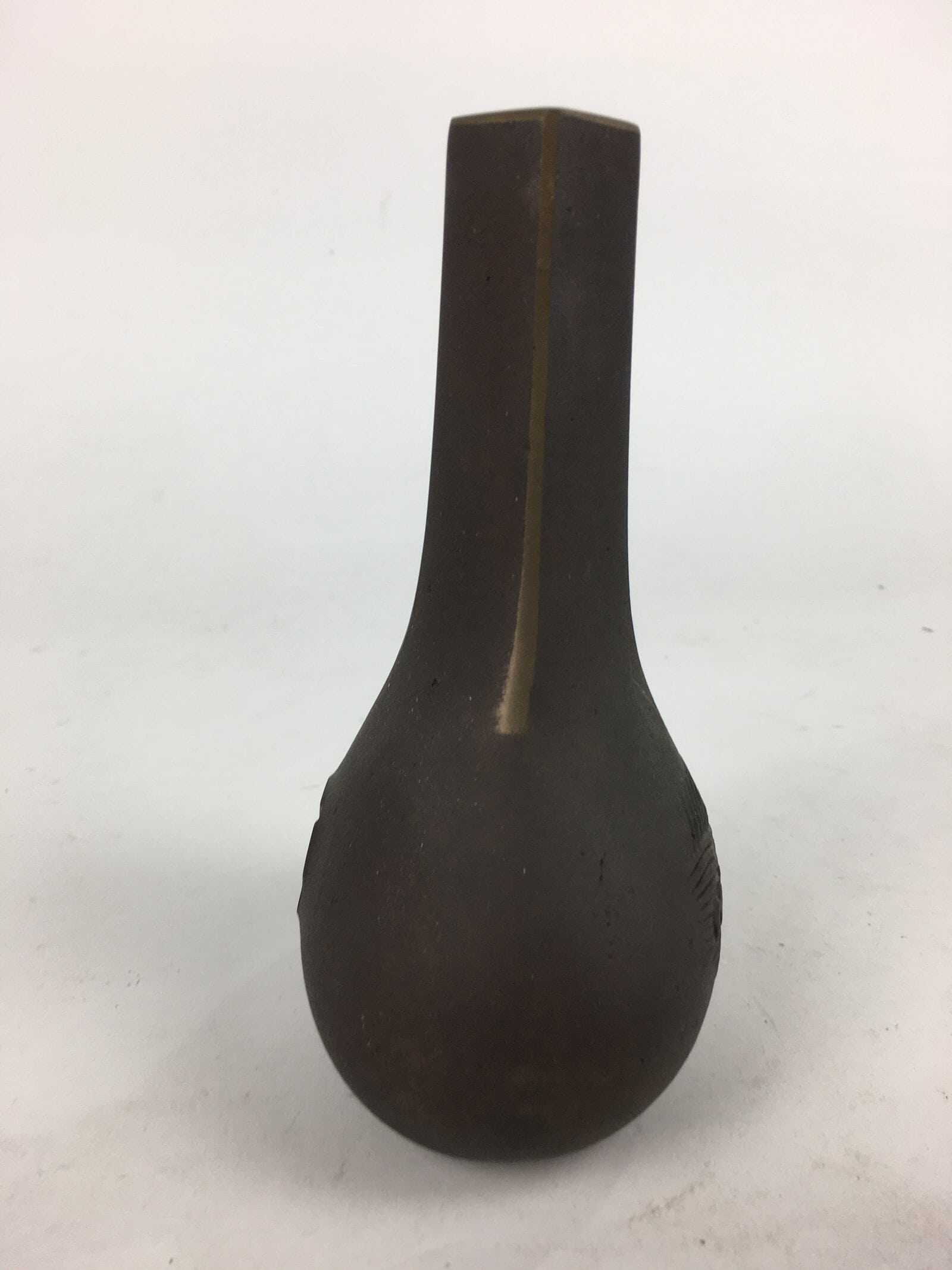 Japanese Bronze Single Flower Vase Kabin Vtg Wave Design Brown FV977