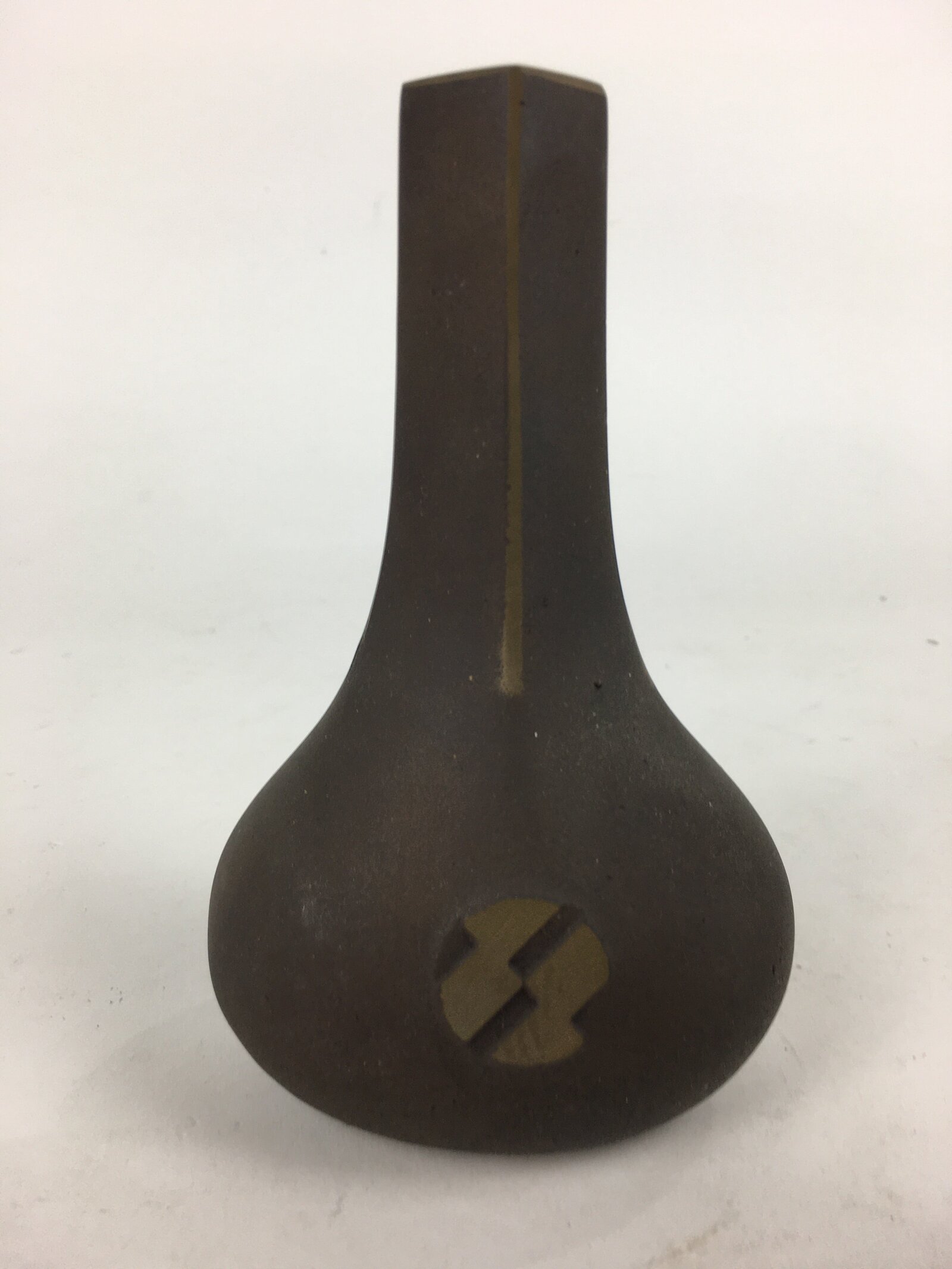 Japanese Bronze Single Flower Vase Kabin Vtg Wave Design Brown FV977